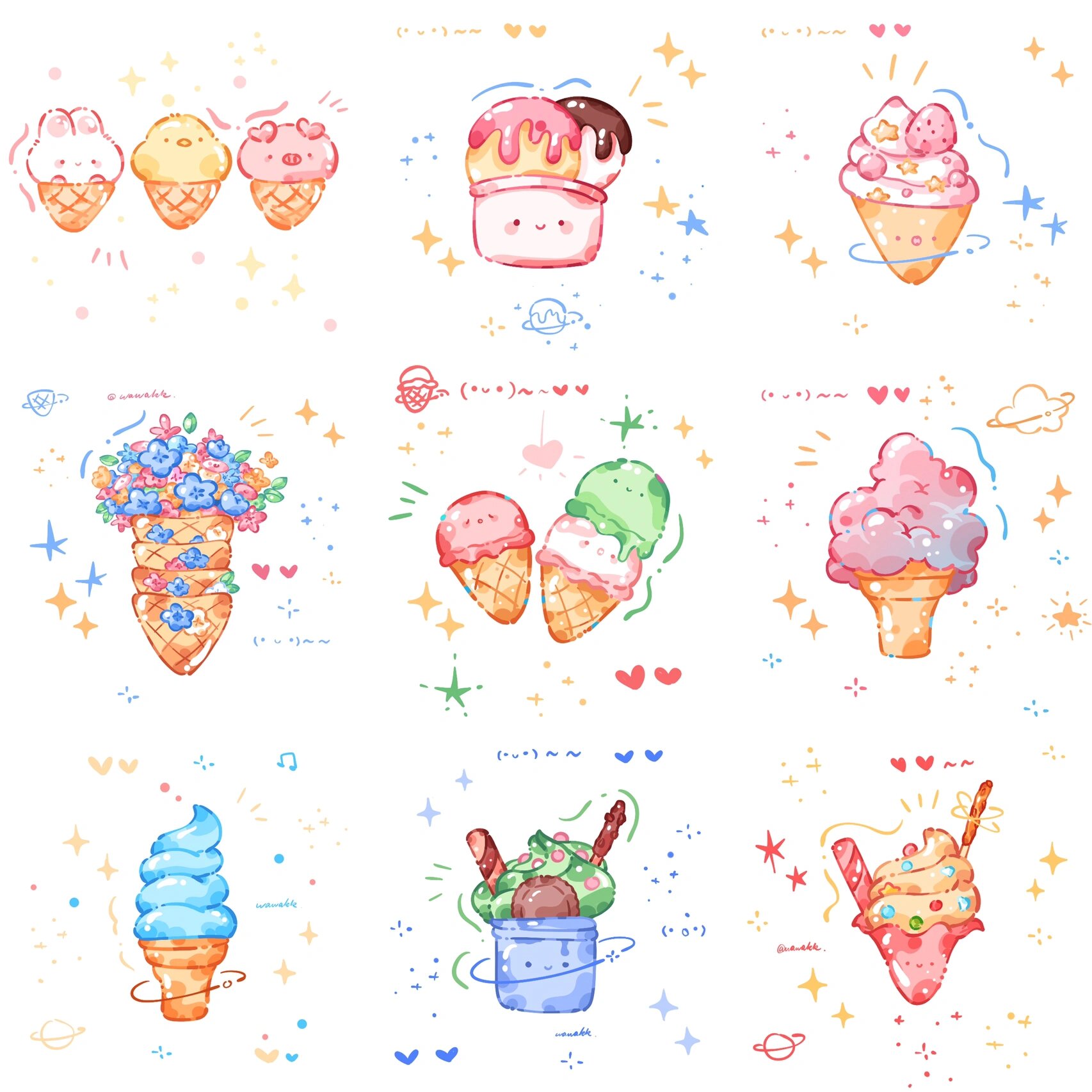 冰激凌简笔画合集/真漫画风美食/美食贴纸