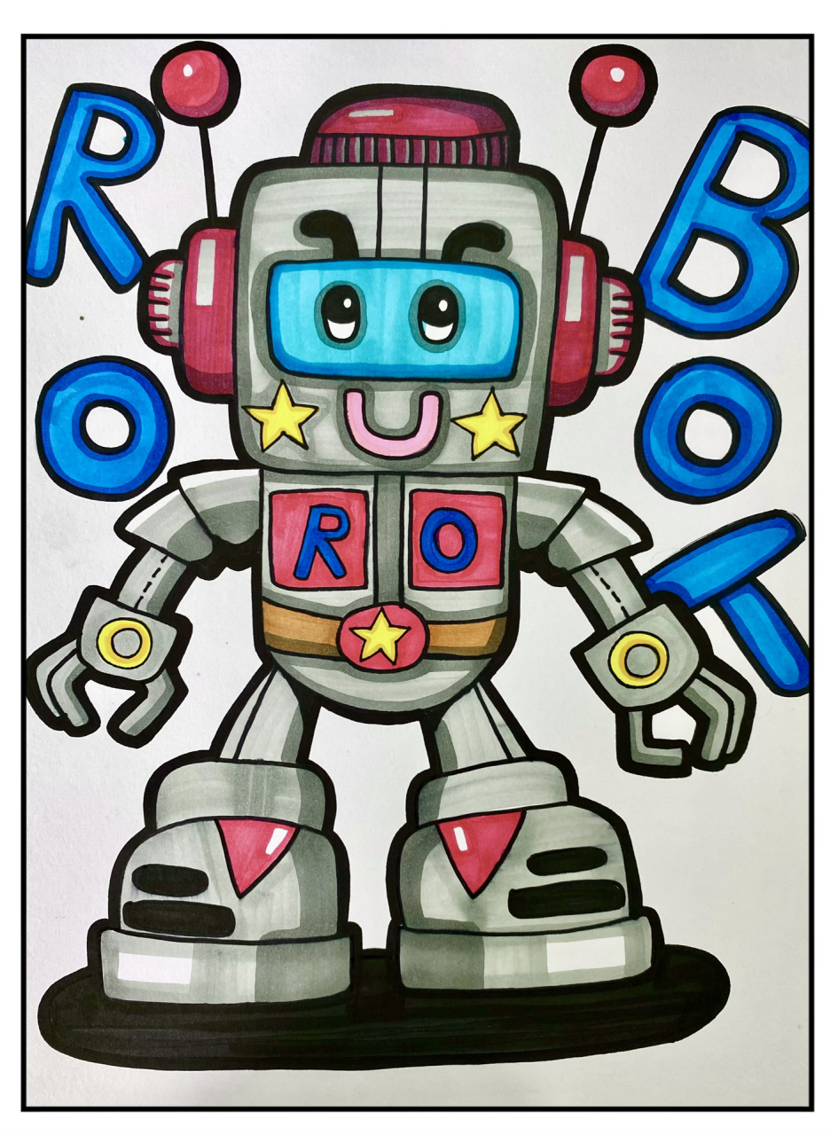 儿童画机器人简单画法图片
