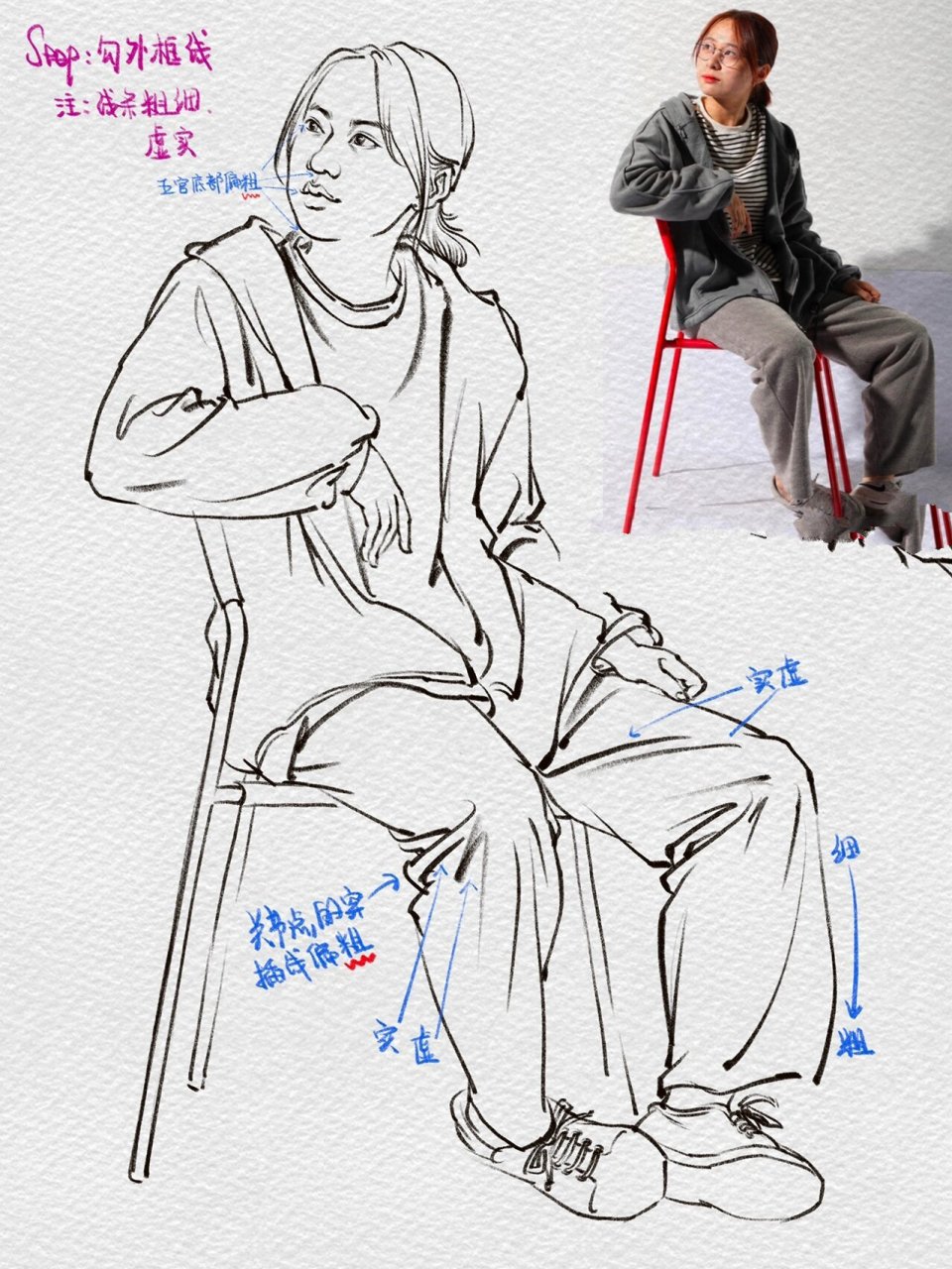教你画速写-写生女坐姿