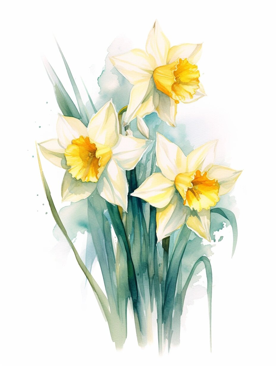 《花之四季》水彩画素材——1月水仙花