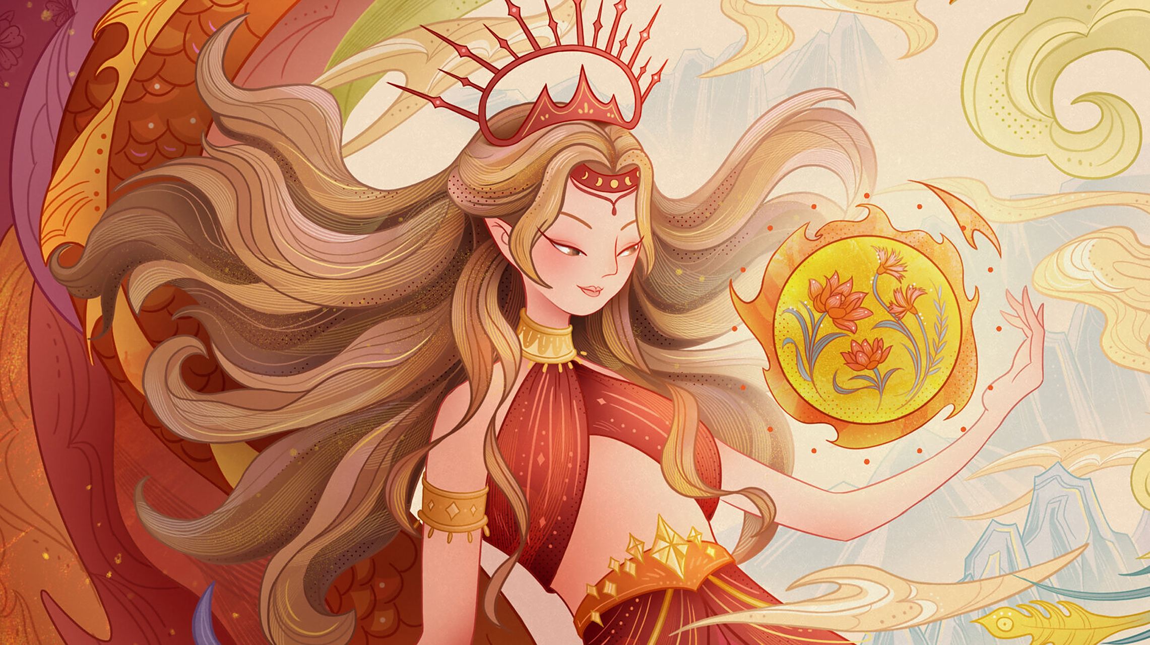 98原创插画 i 国风线性 i 太阳女神 99羲和也被称为太阳女神,也