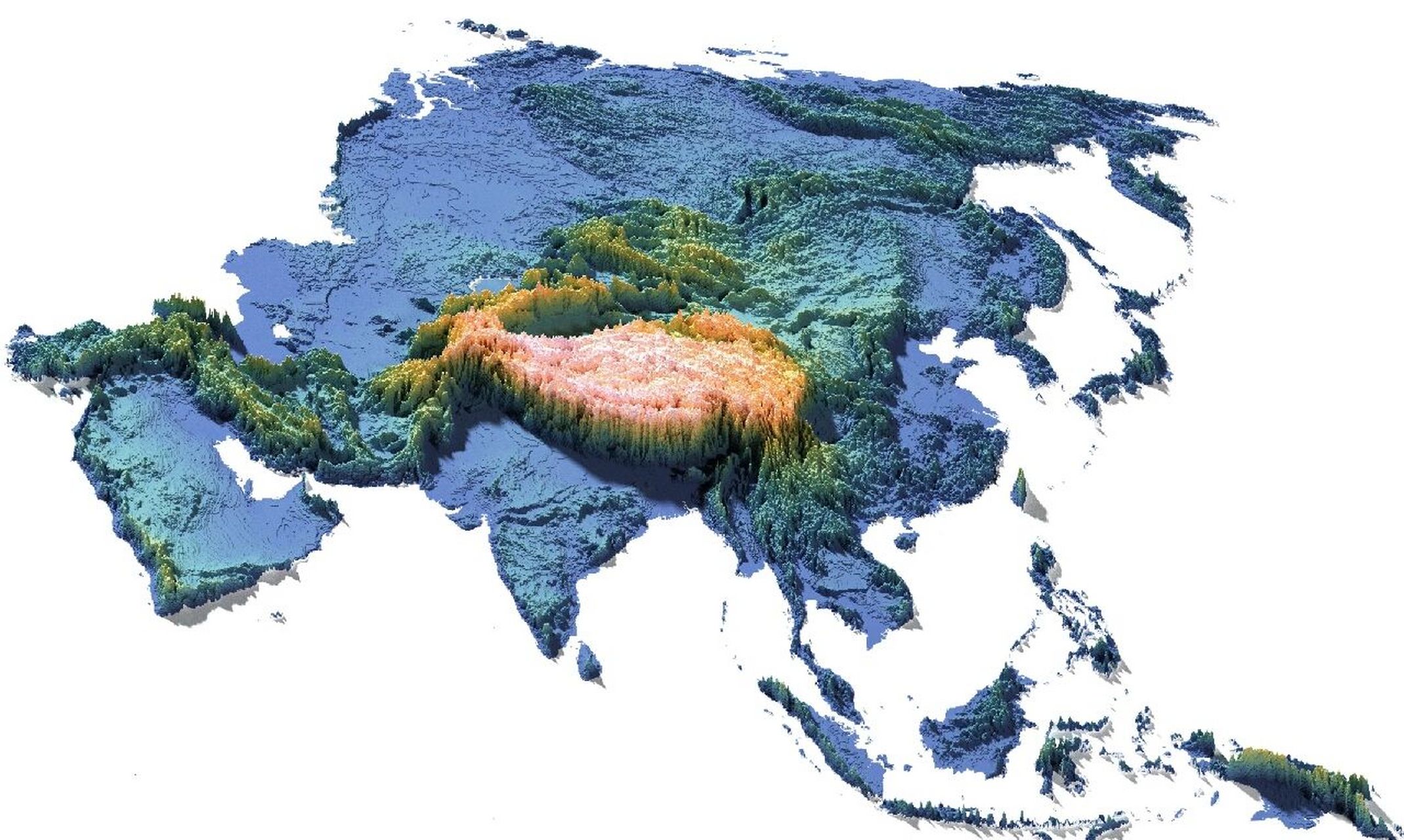 亚洲地形图 资料来源:cstats1 数据来源:noaa etopo1
