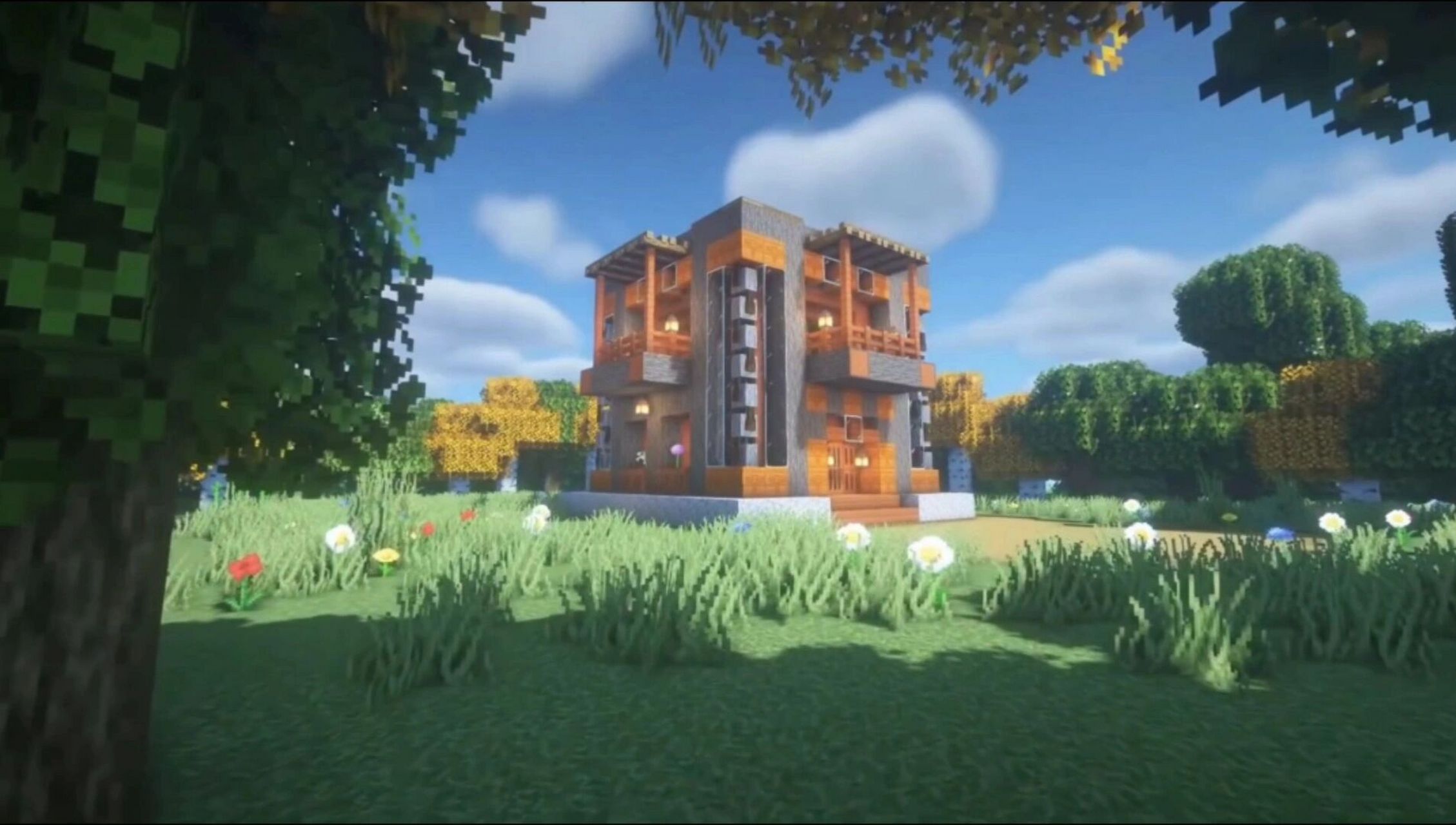 世界金合欢木制别墅 #欢迎来到我的世界# #我的世界# #我的世界建筑