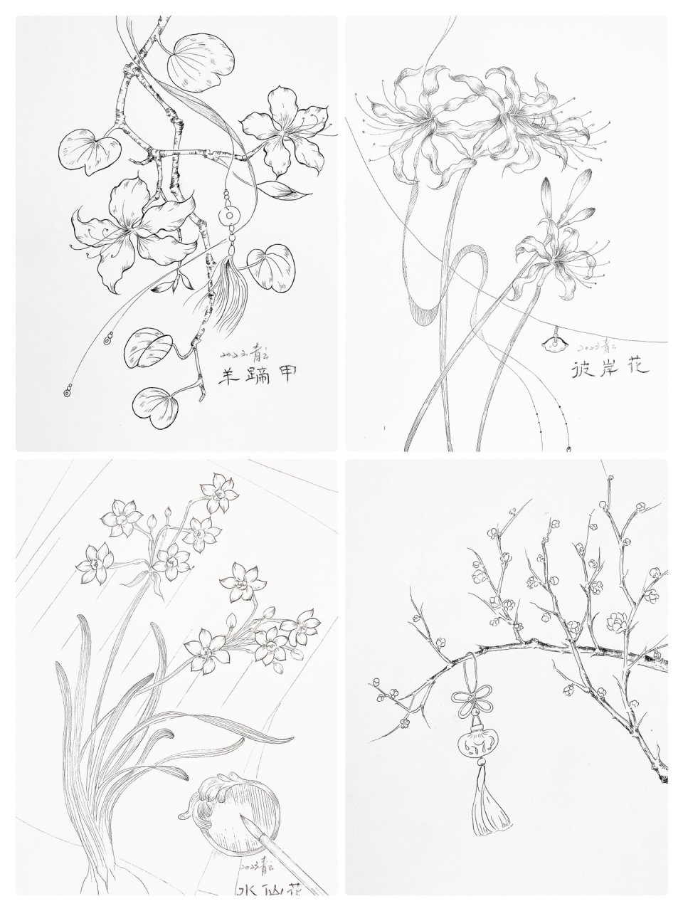二十四节气古风花卉合集98/100 绘画素材