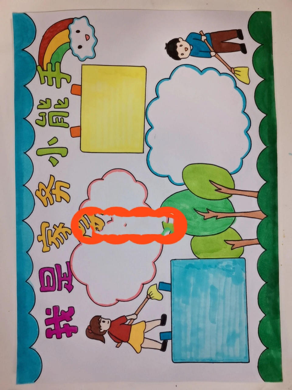 我是家务小能手手抄报,线稿原图可打印,可贴照片
