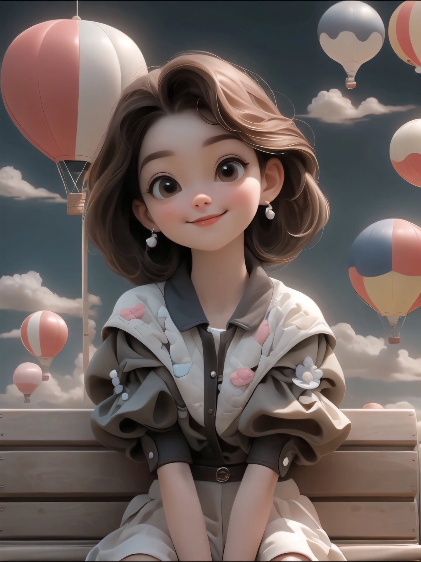 热气球给的浪漫短发女生专属迪士尼公主 原创图片,请勿转载,勿商用,取