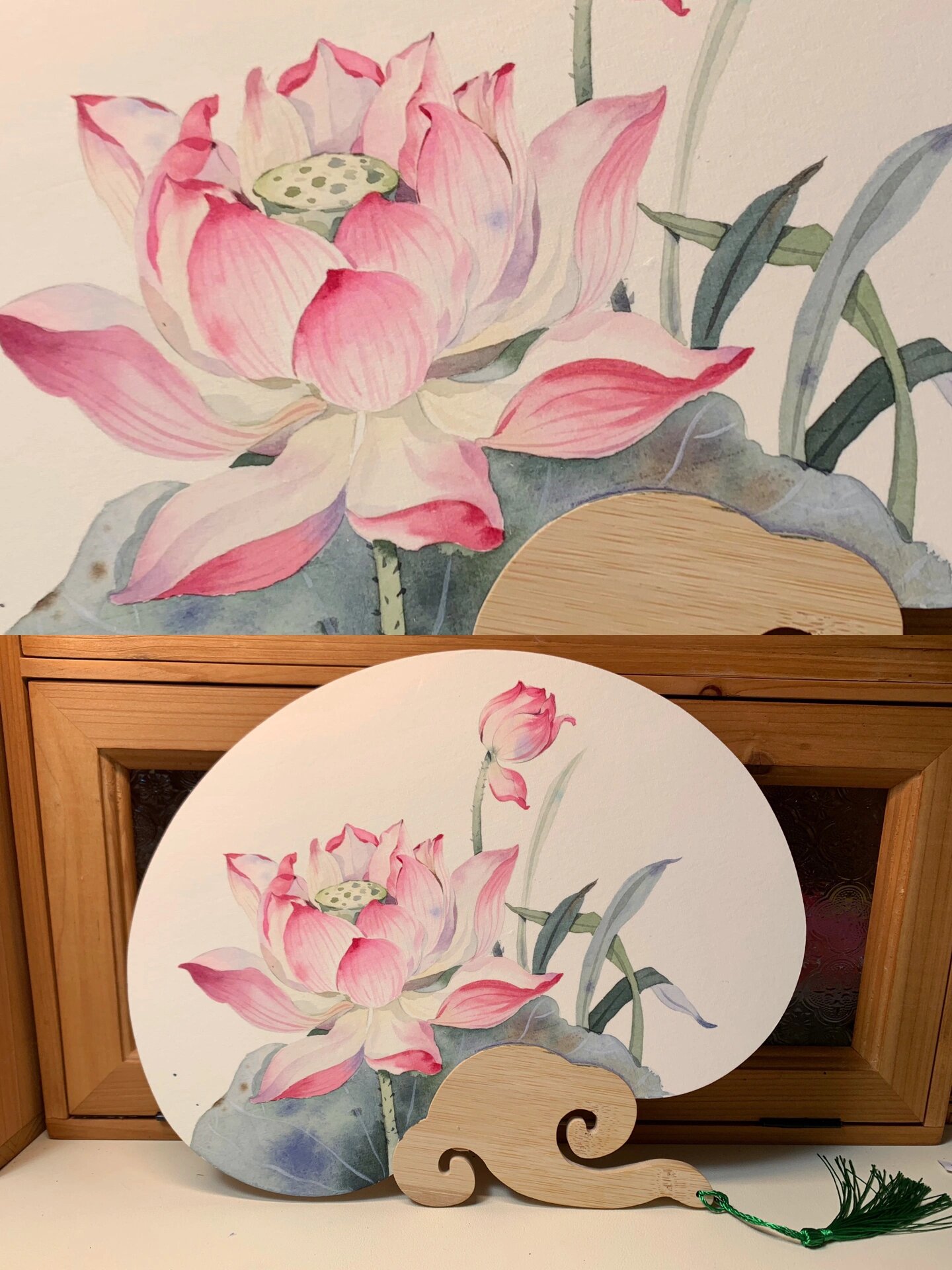 【水彩写生】《手绘夏天荷花团扇》