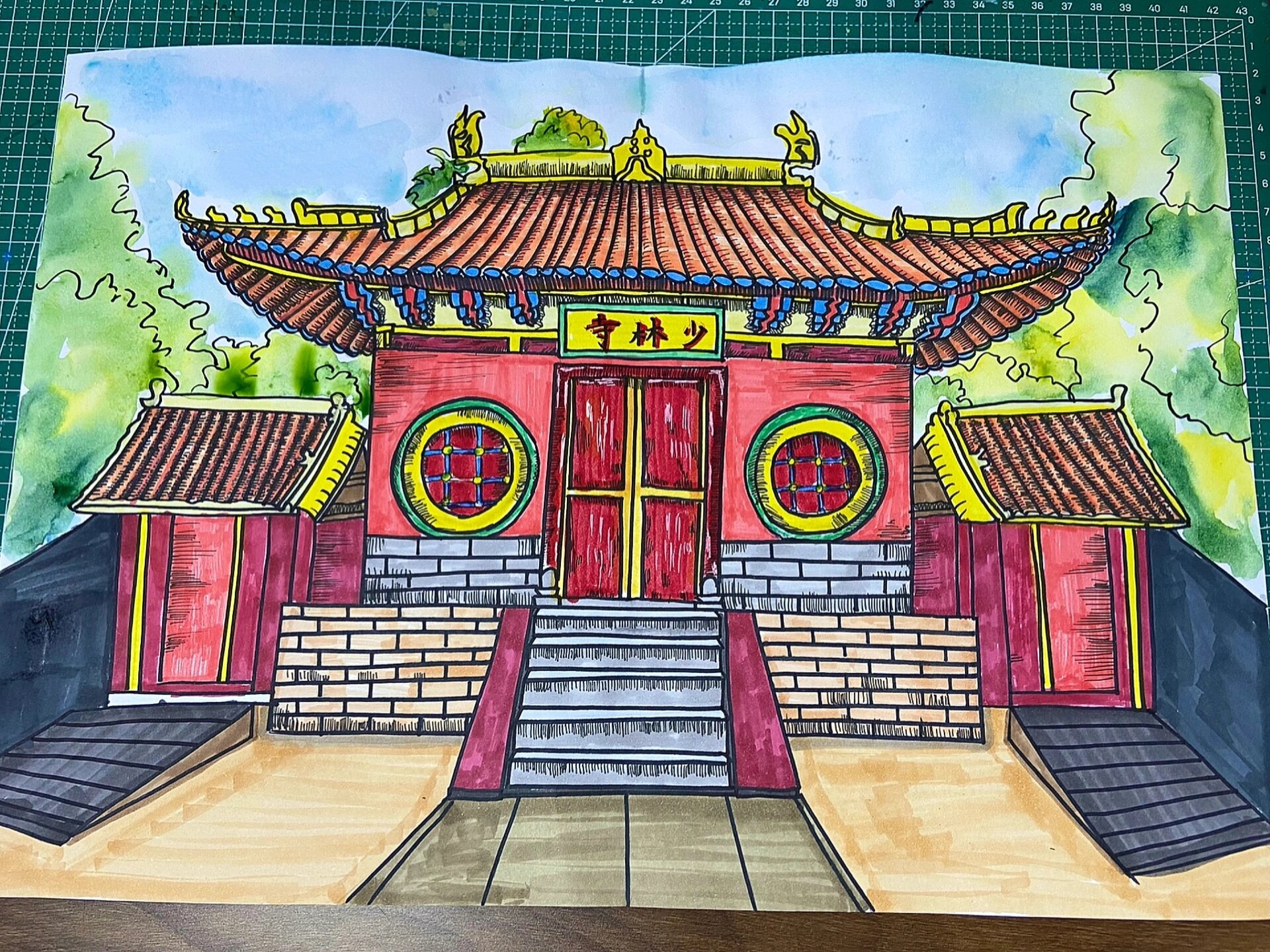 线描古建筑