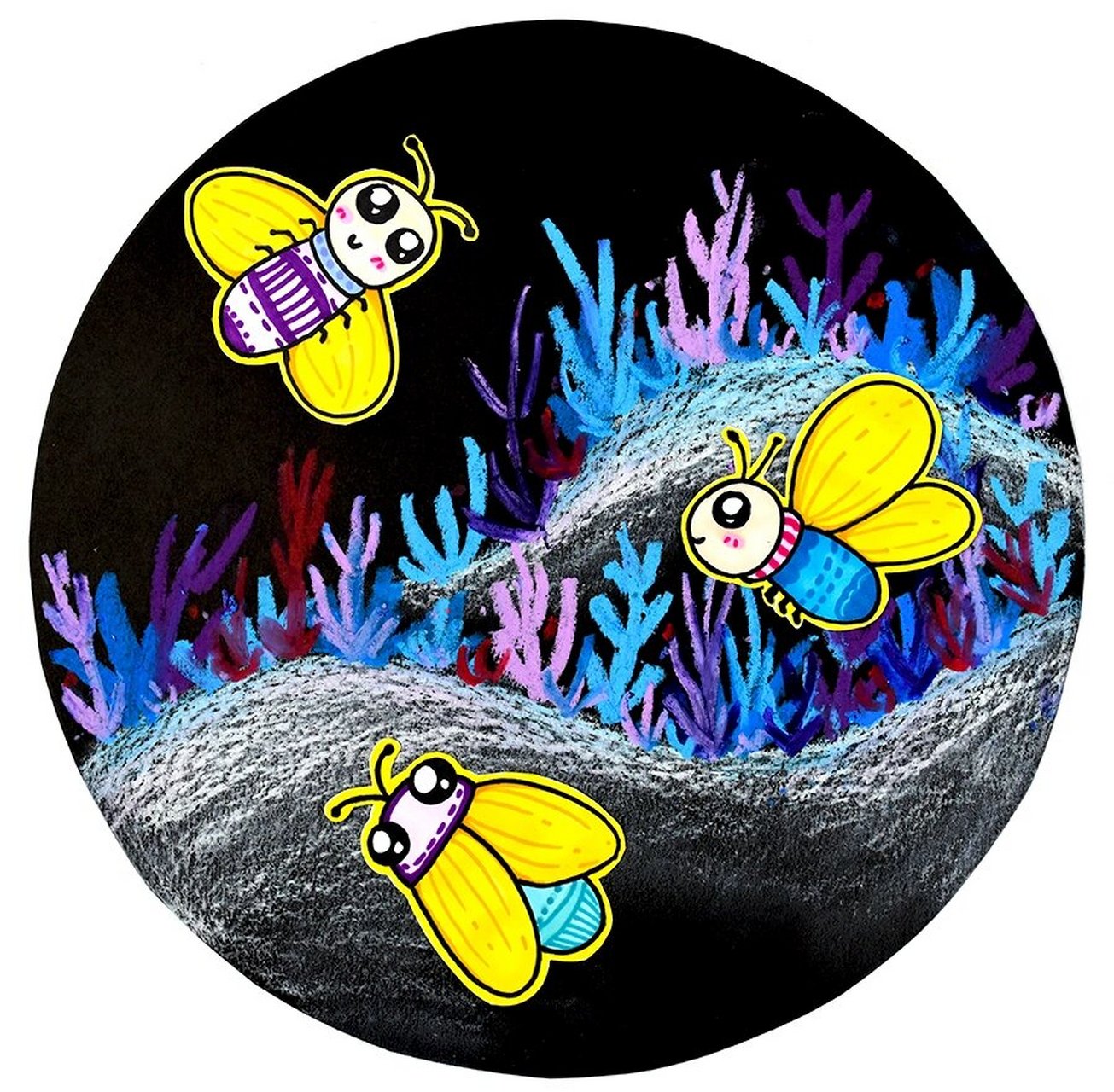 儿童画教程|仲夏夜之梦 教学重难点 1,欣赏萤火虫的图片素材,运用勾线