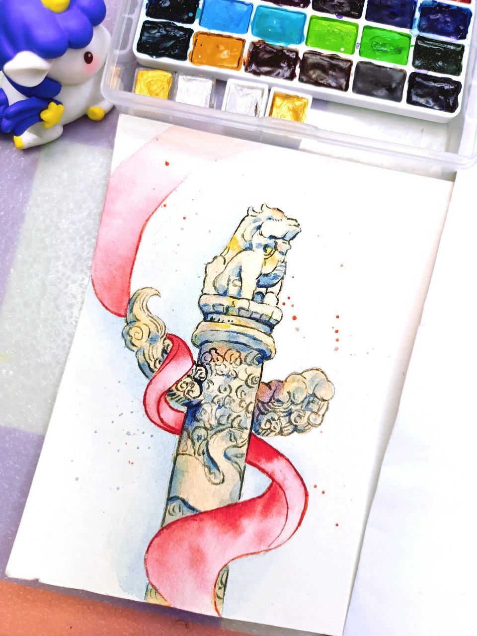 水彩画国庆|华表柱 喜迎双节day13 颜料:鲁本斯水彩 画纸:鲁本斯星空