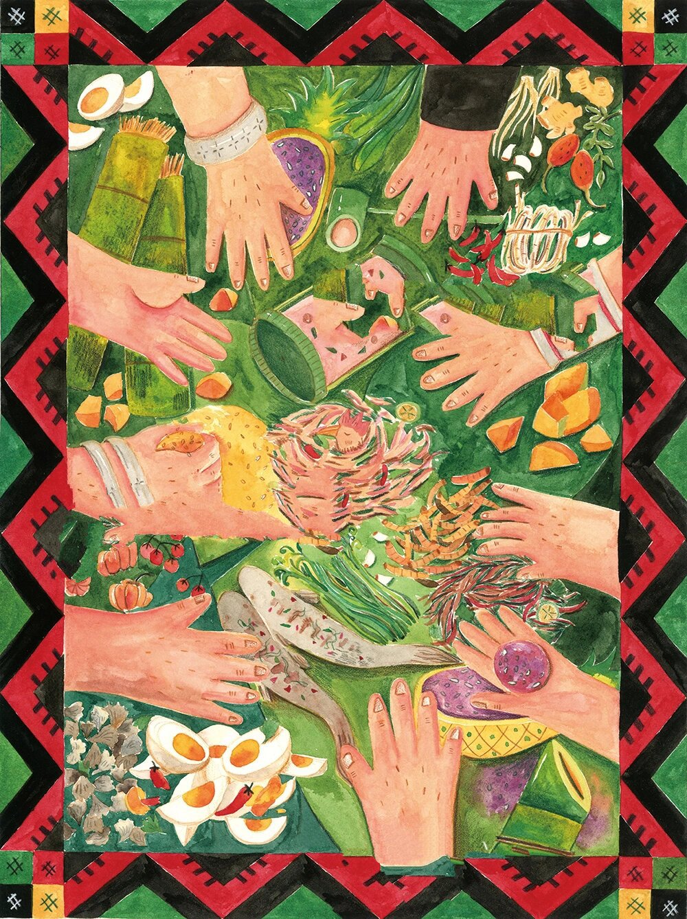 ♥️景颇族主题插画创作《目瑙纵歌》