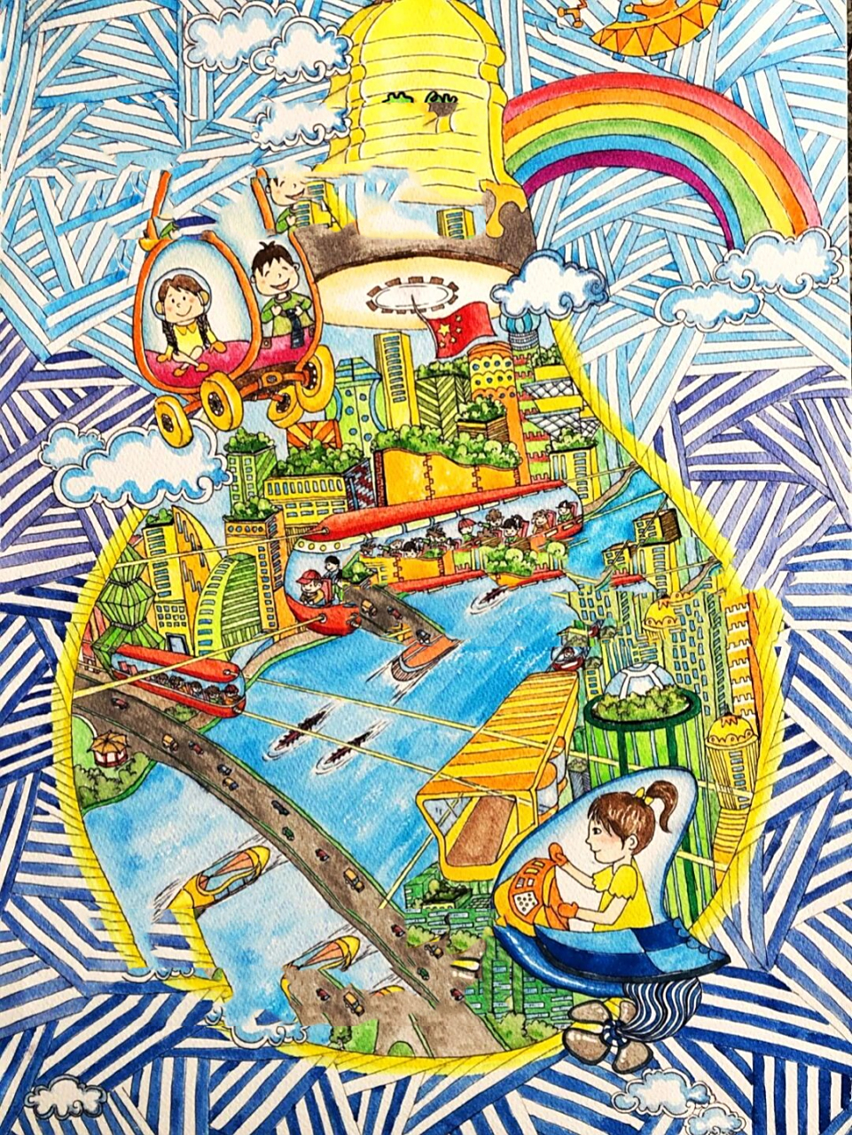 全国科幻画大赛一等奖作品欣赏 作品名称:节能城市 作品赏析:这幅作品