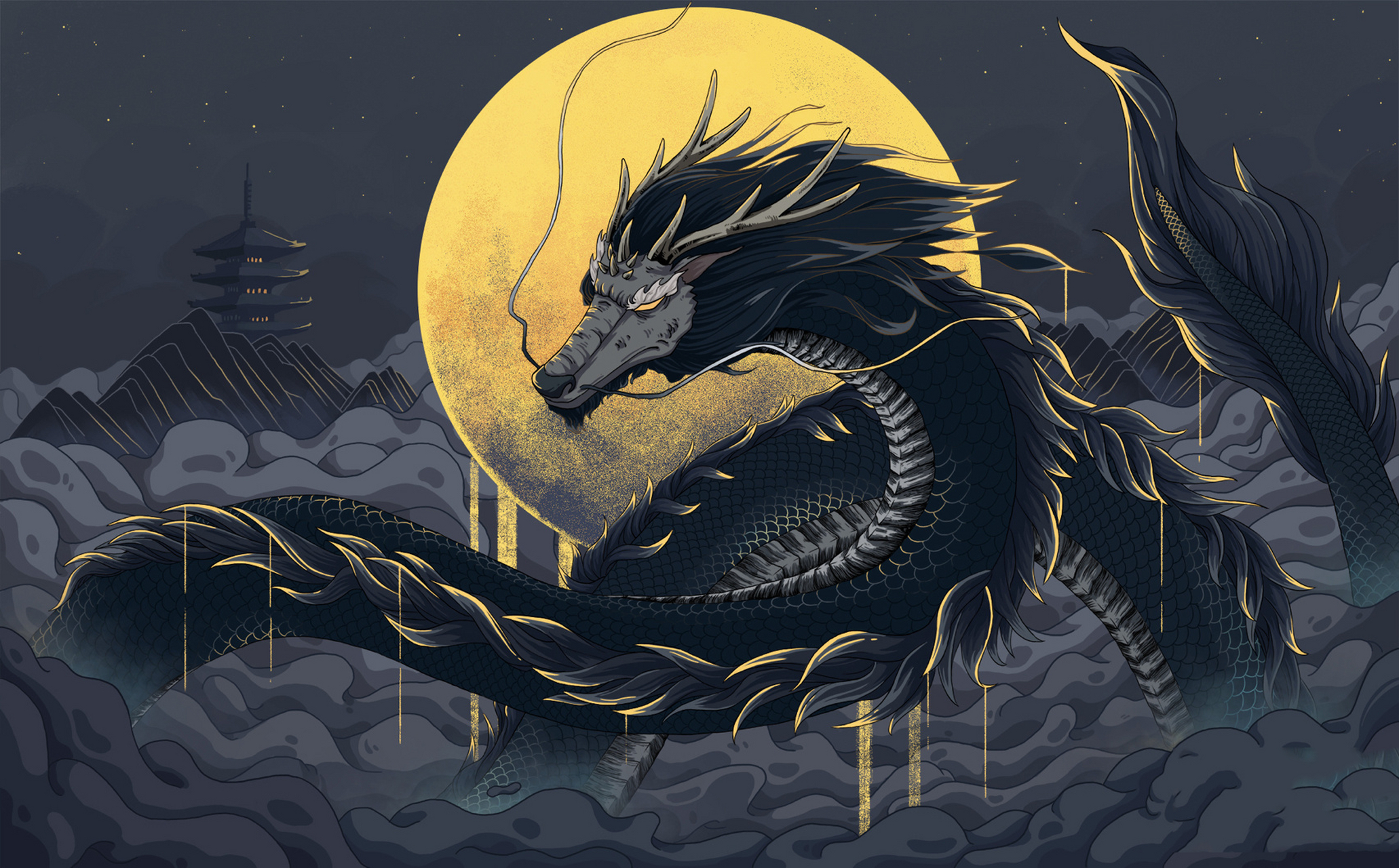 龙王系列插画合集|插画系列|国潮 今年五六月画的小龙,之前发过没什么