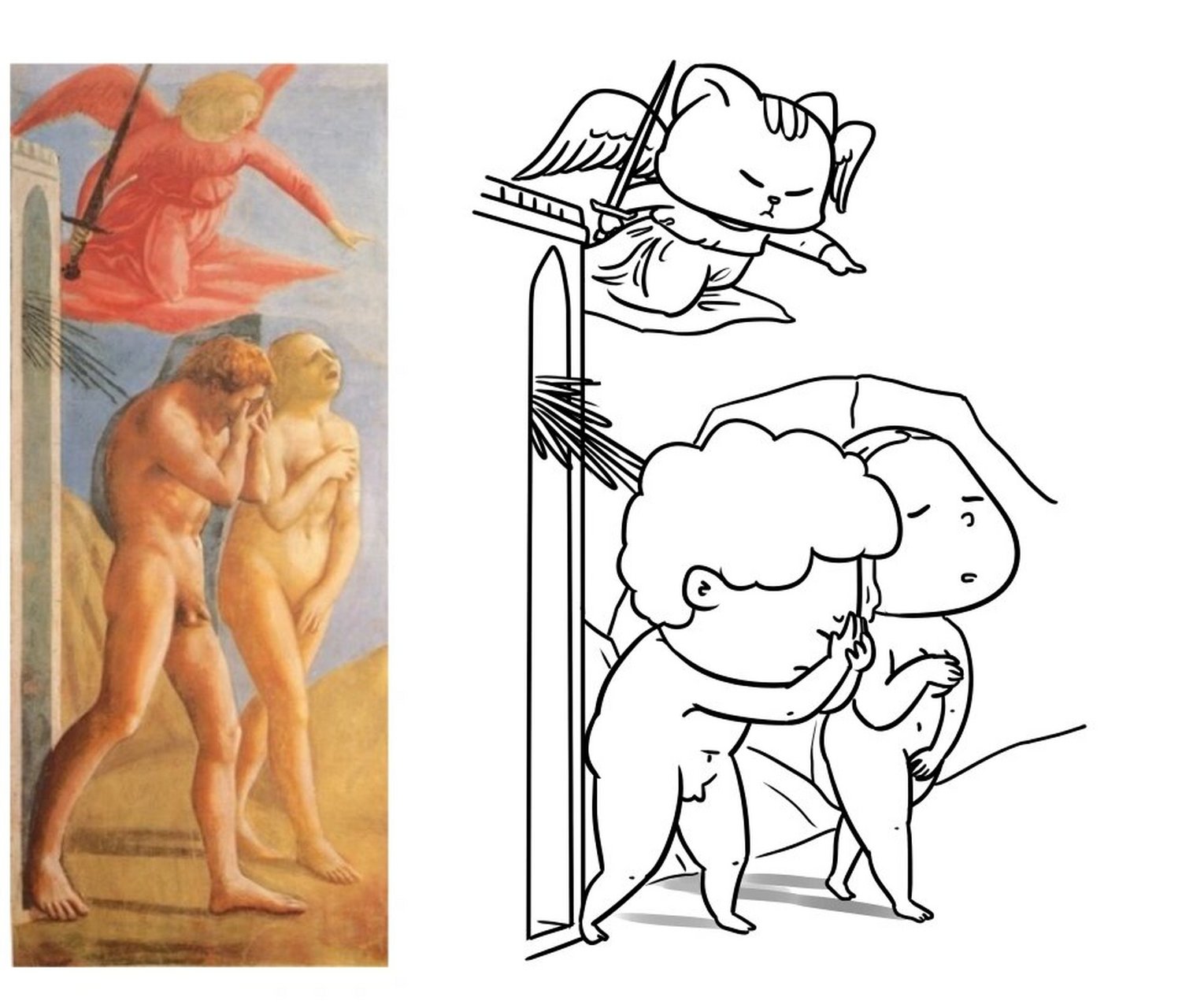 世界名画—马萨乔:逐出伊甸园 如果当时有只猫:上帝派我将他们逐出