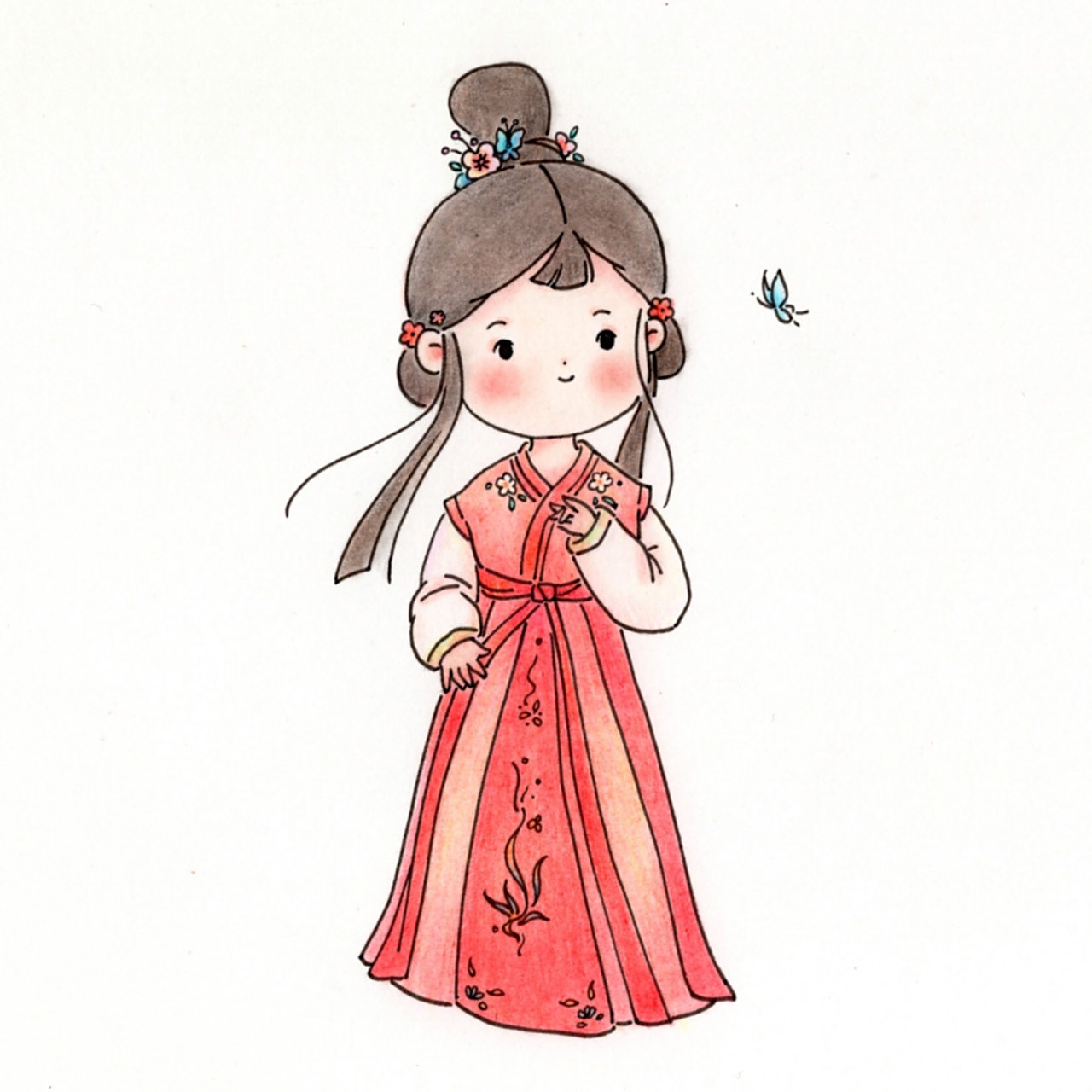 古风简笔画教程92|红衣少女 今日是个红衣少女 快来画一画吧