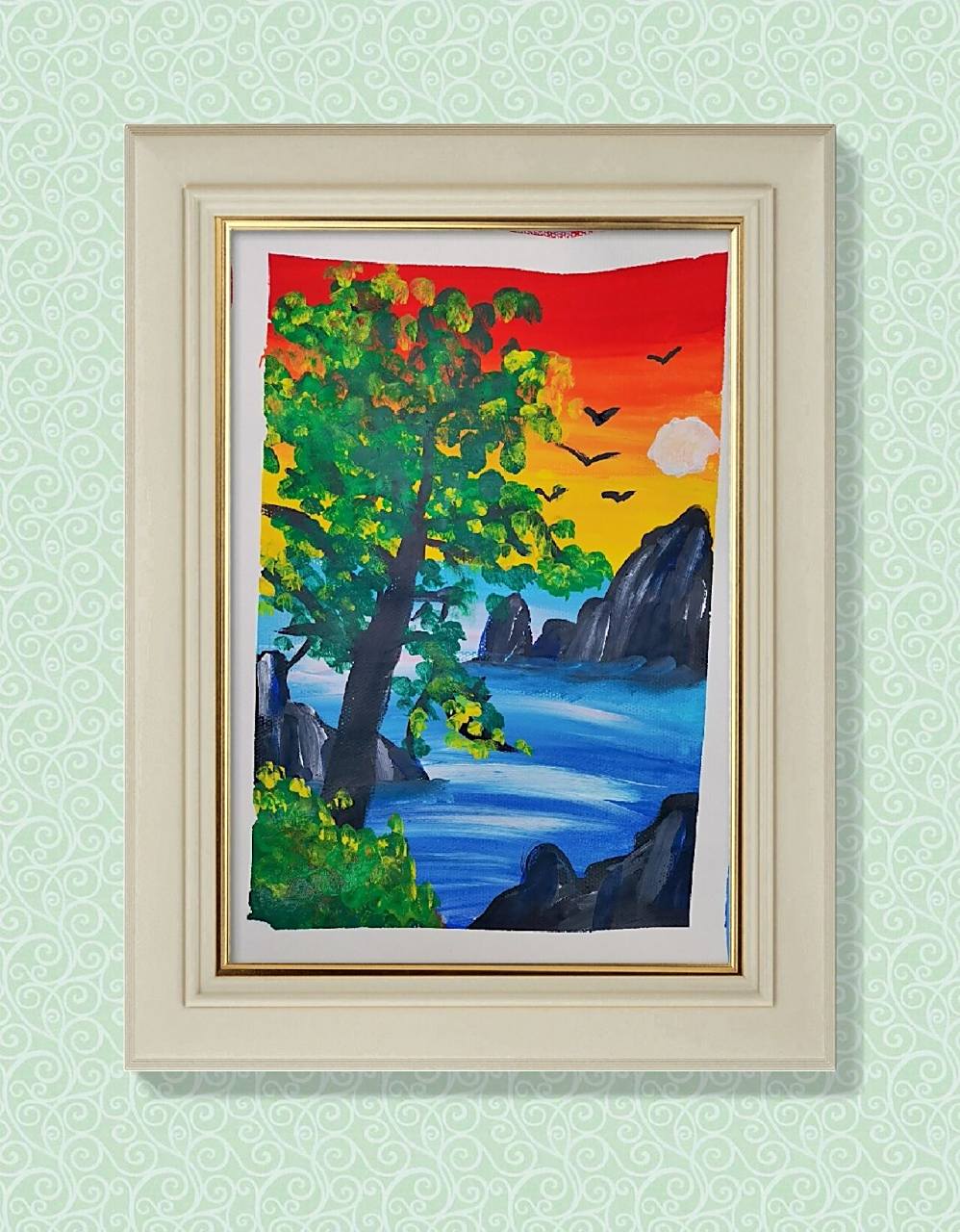 儿童水粉画#山水风景画