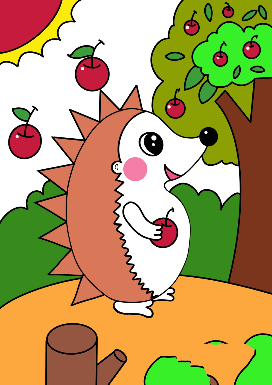 刺猬02儿童画 简单 创意画 简笔画 带线稿哦 适合4～6岁小朋友