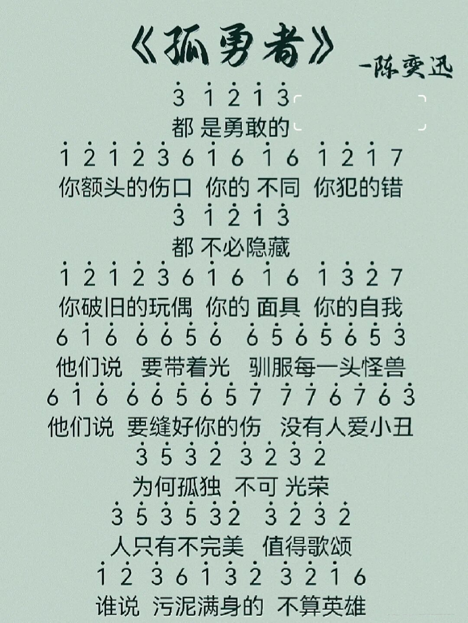 《孤勇者》拇指琴简谱 "谁说站在光里的才算英雄" 一 陈奕迅