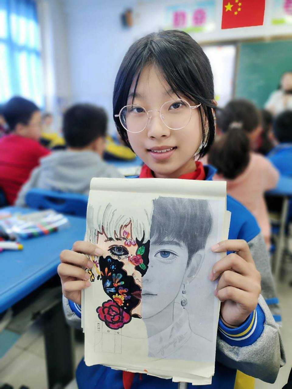 六年级《添画人像》部分作业