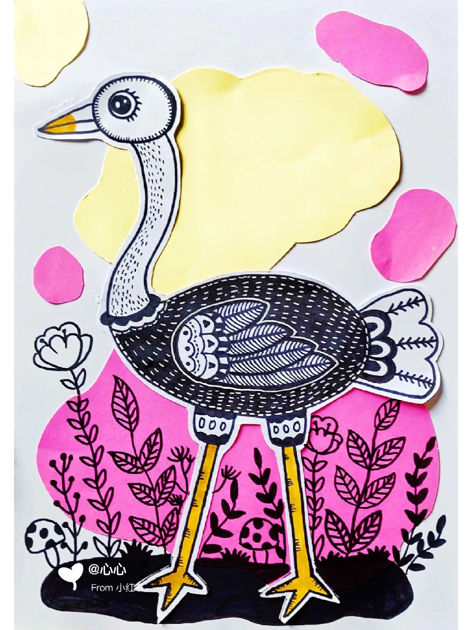 儿童画–鸵鸟(有课件步骤