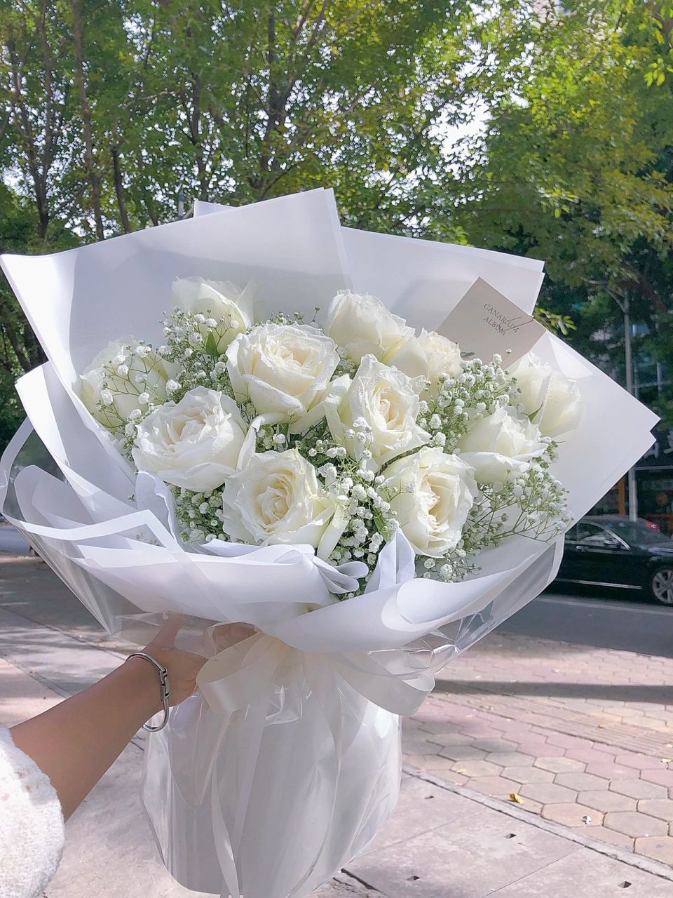 白玫瑰搭配满天星花束      	 往后的日子,与花有关,与你有关!