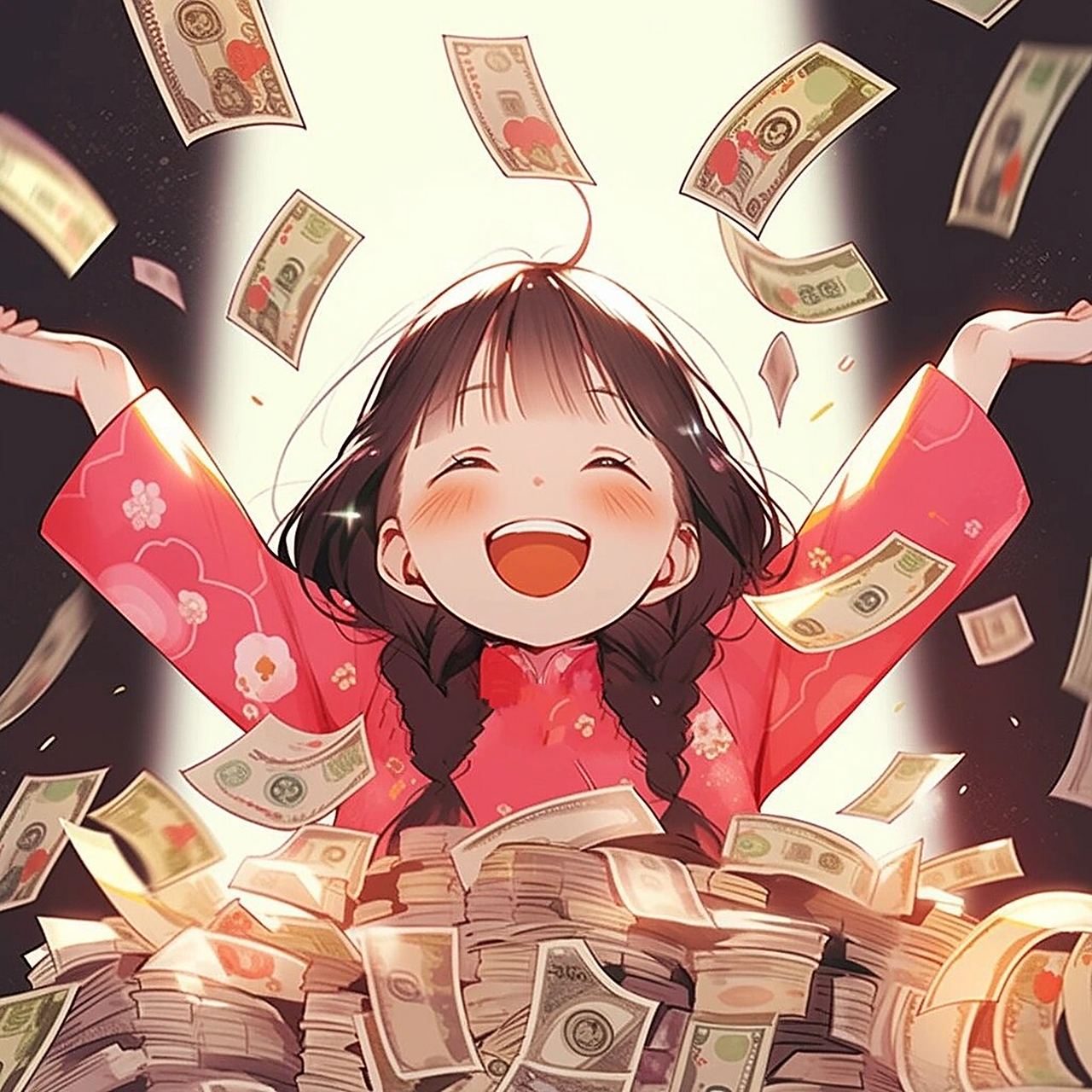 申请成为你的暴富头像|招财暴富可爱小女孩 暴富发财,财源滚滚来