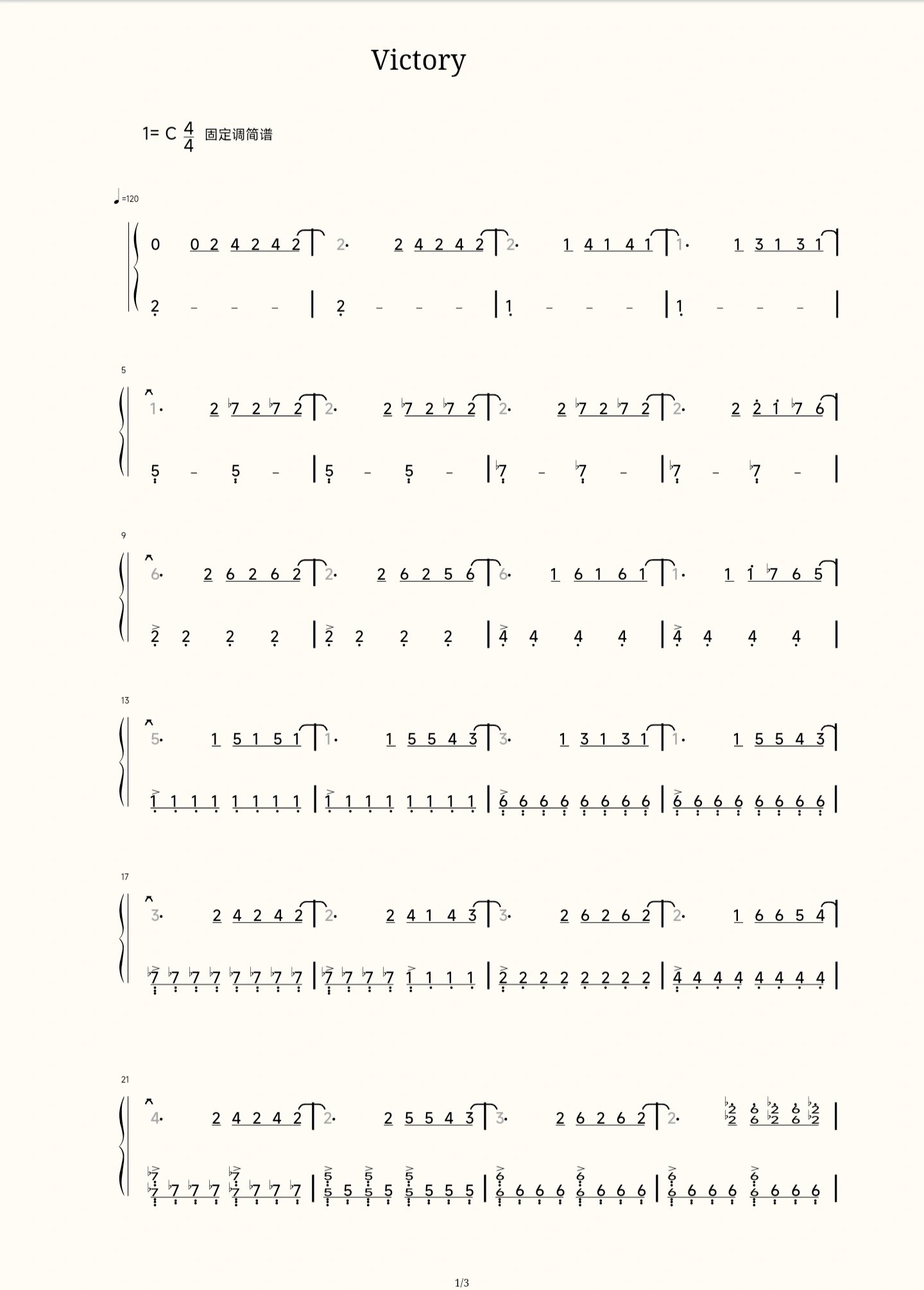 victory【钢琴谱,简谱@深海小脸鱼的动态