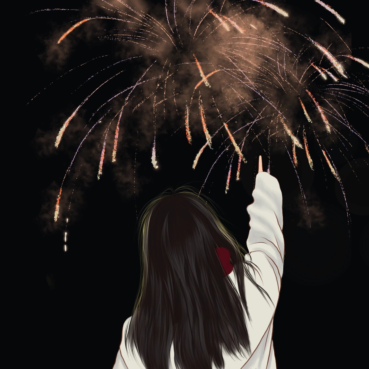 治愈系新年烟花背影动漫头像