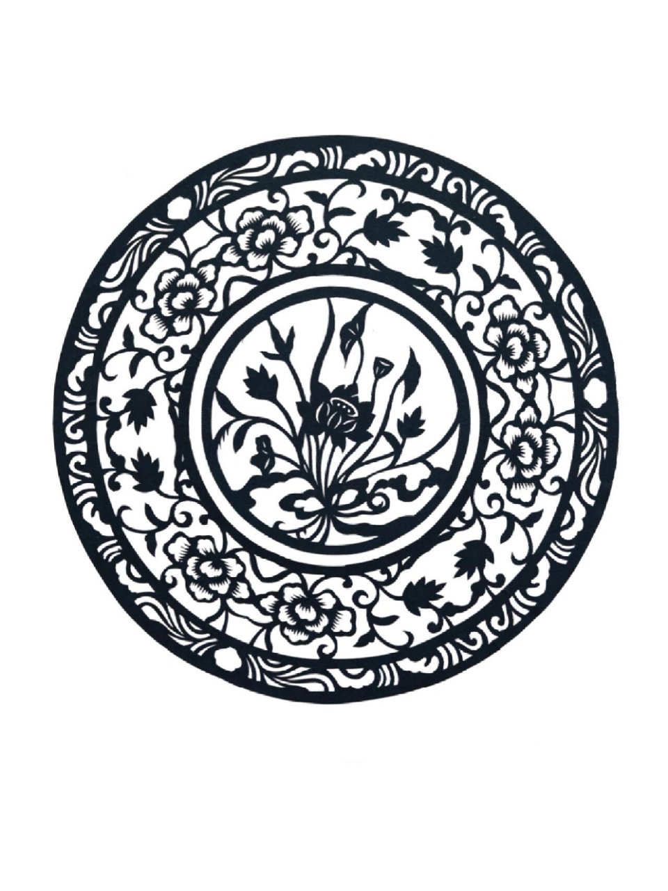 一束莲青花瓷盘剪纸