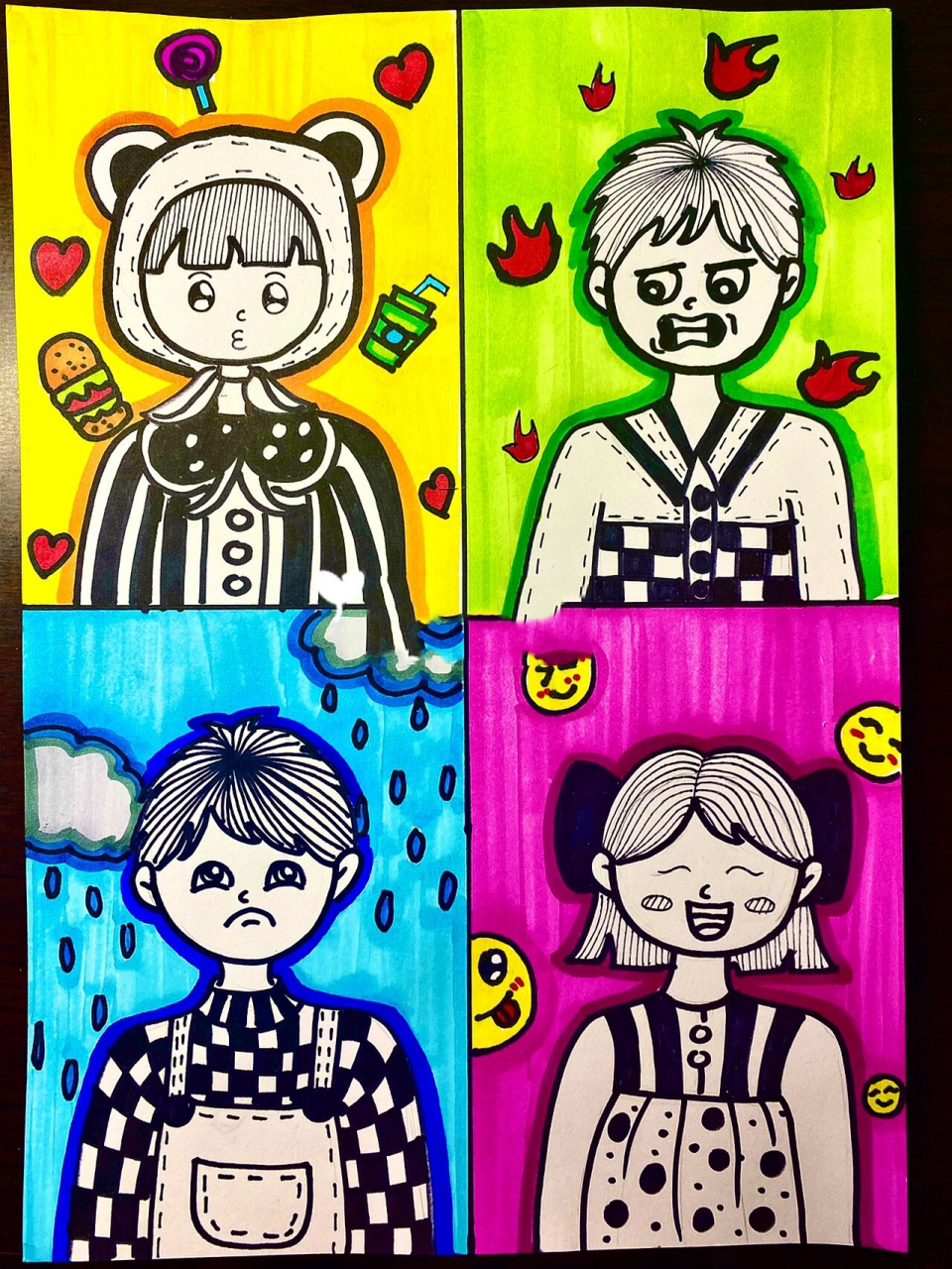 儿童画 线描《喜怒哀乐》