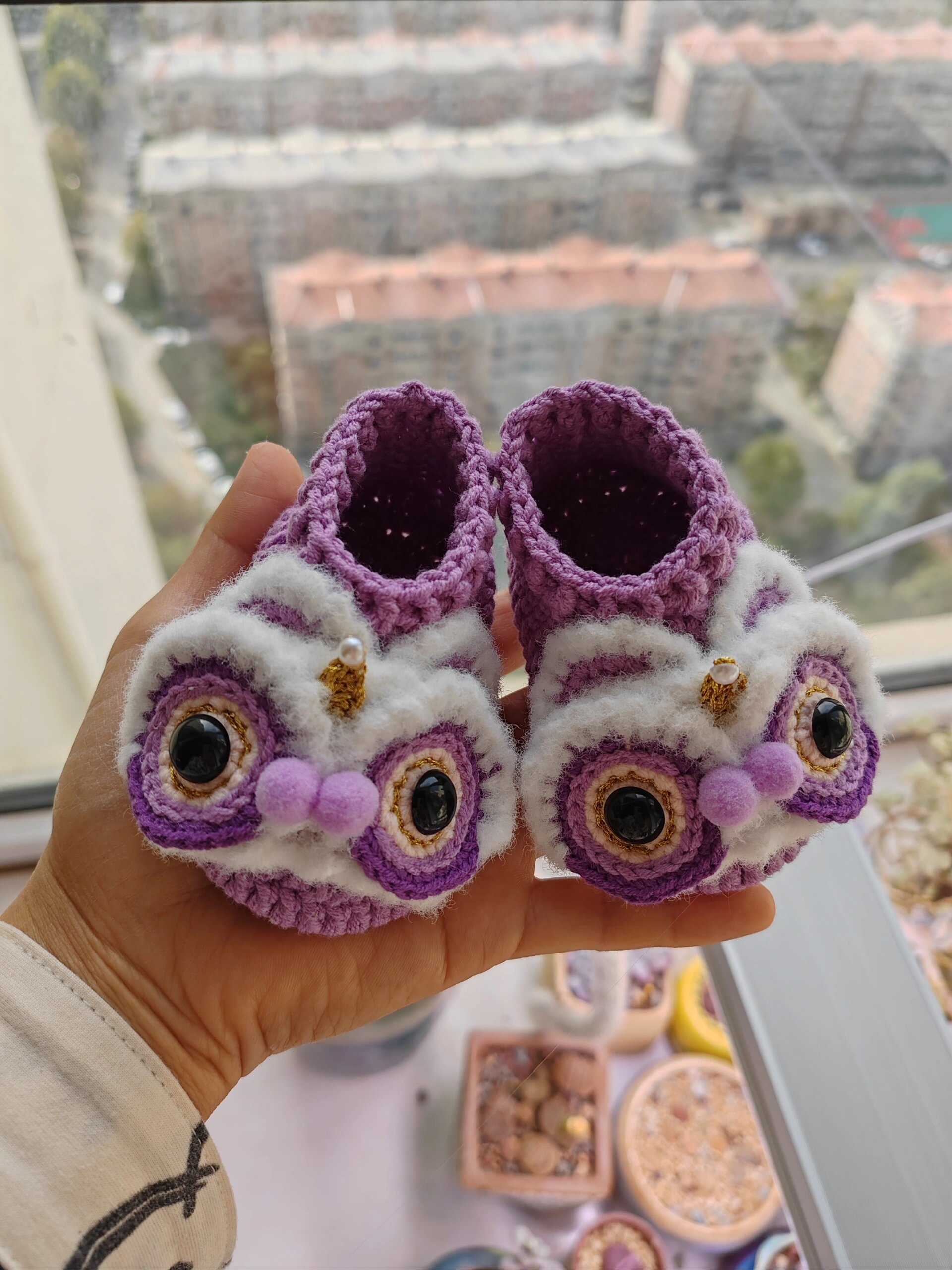 钩织婴儿鞋丨紫色醒狮老虎婴儿鞋