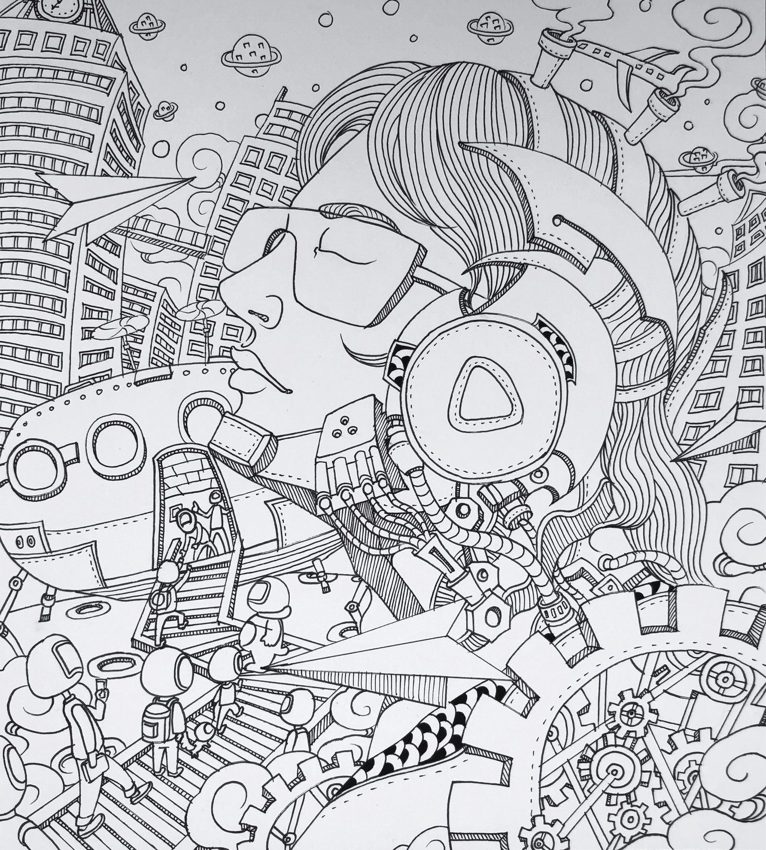 科技(未来,城市)题材马克笔装饰画原创作品 视觉传达考研手绘 之前的