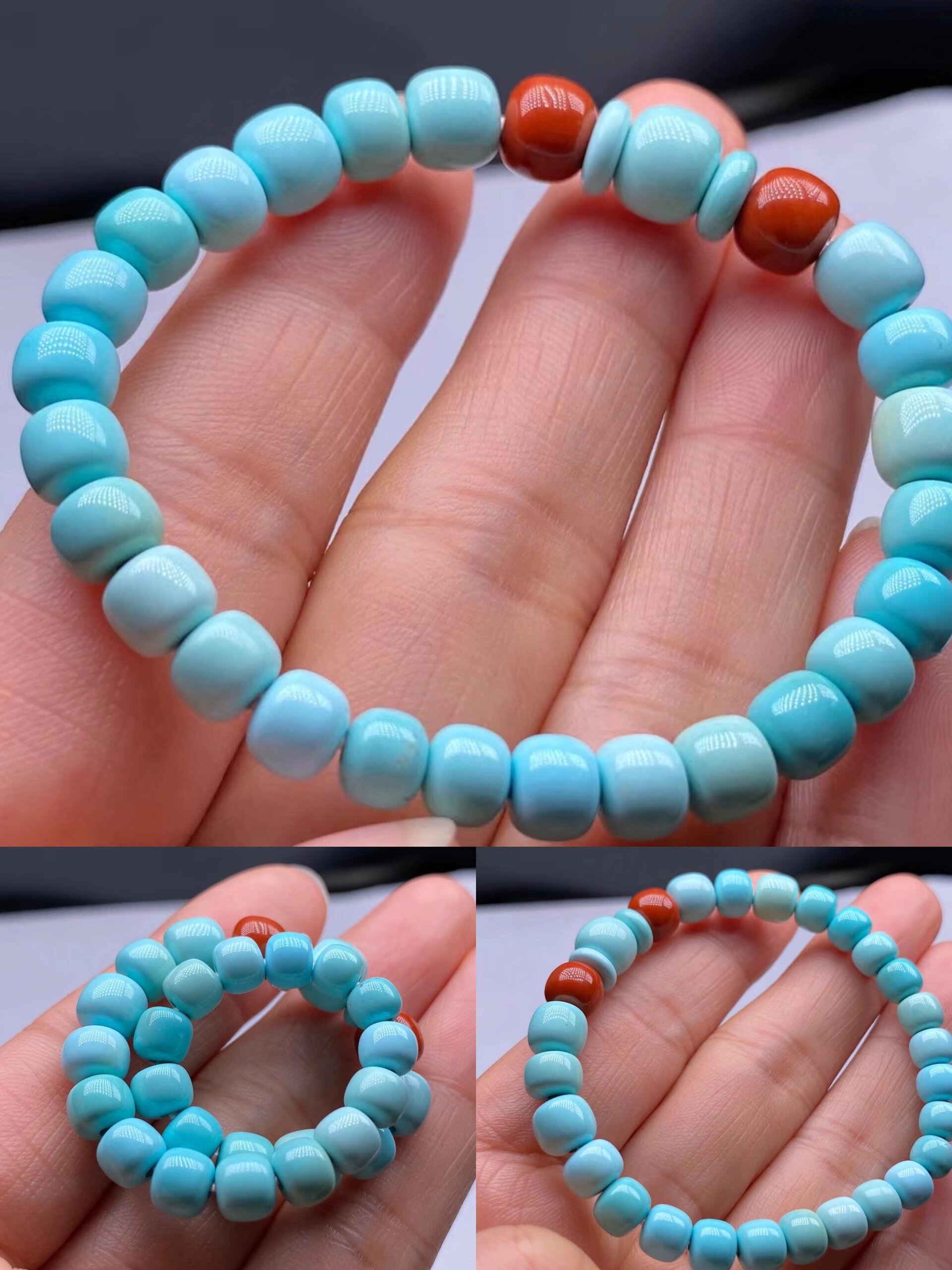 绿松石老型手串,穿搭提气质,玩养走色干净