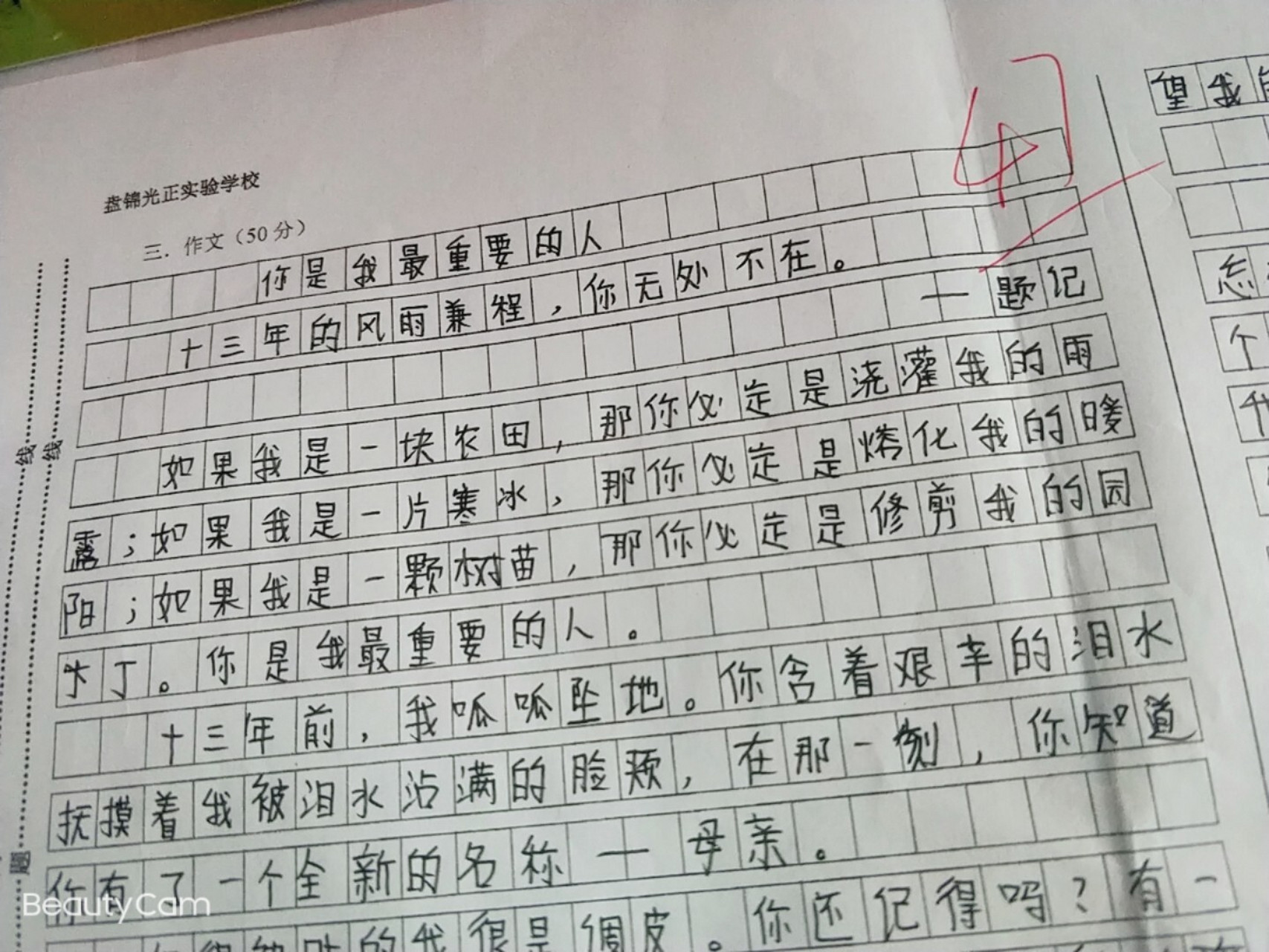 你是我最重要的人&作文 七年级考试作文. 作文