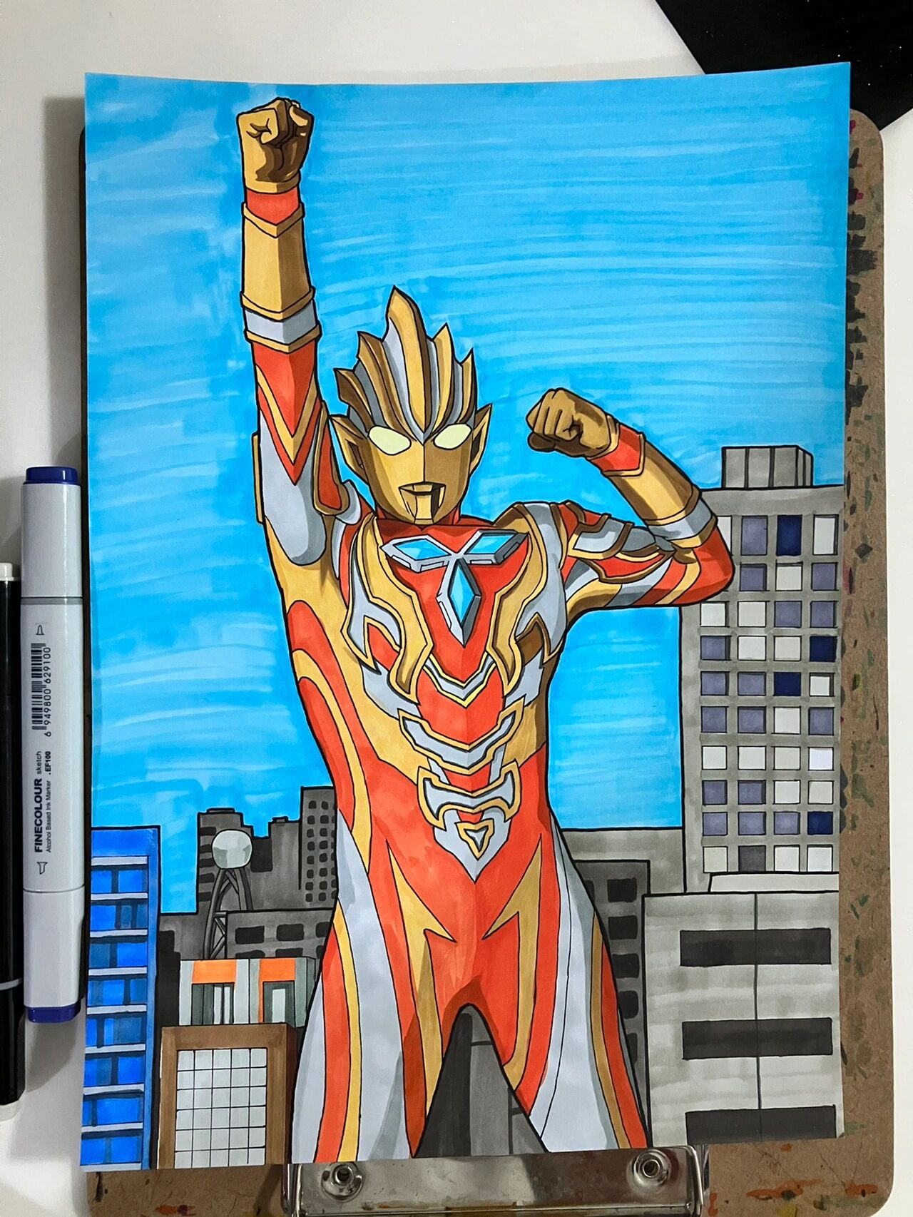 马克笔手绘特利伽奥特曼,不复杂版本