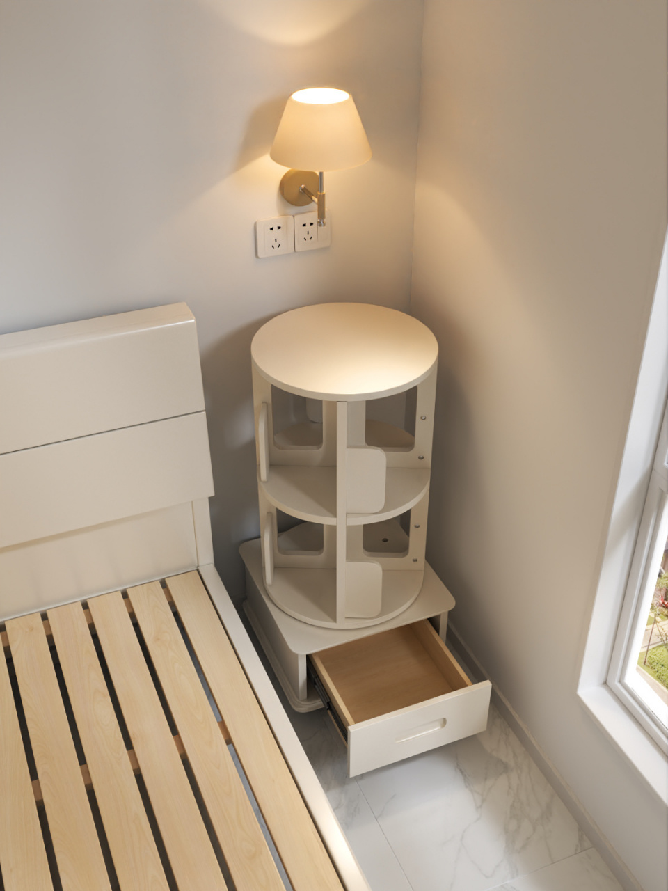 "360°旋转"书架代替传统床头柜真的很不错耶 爱看书的姐妹,床头应该