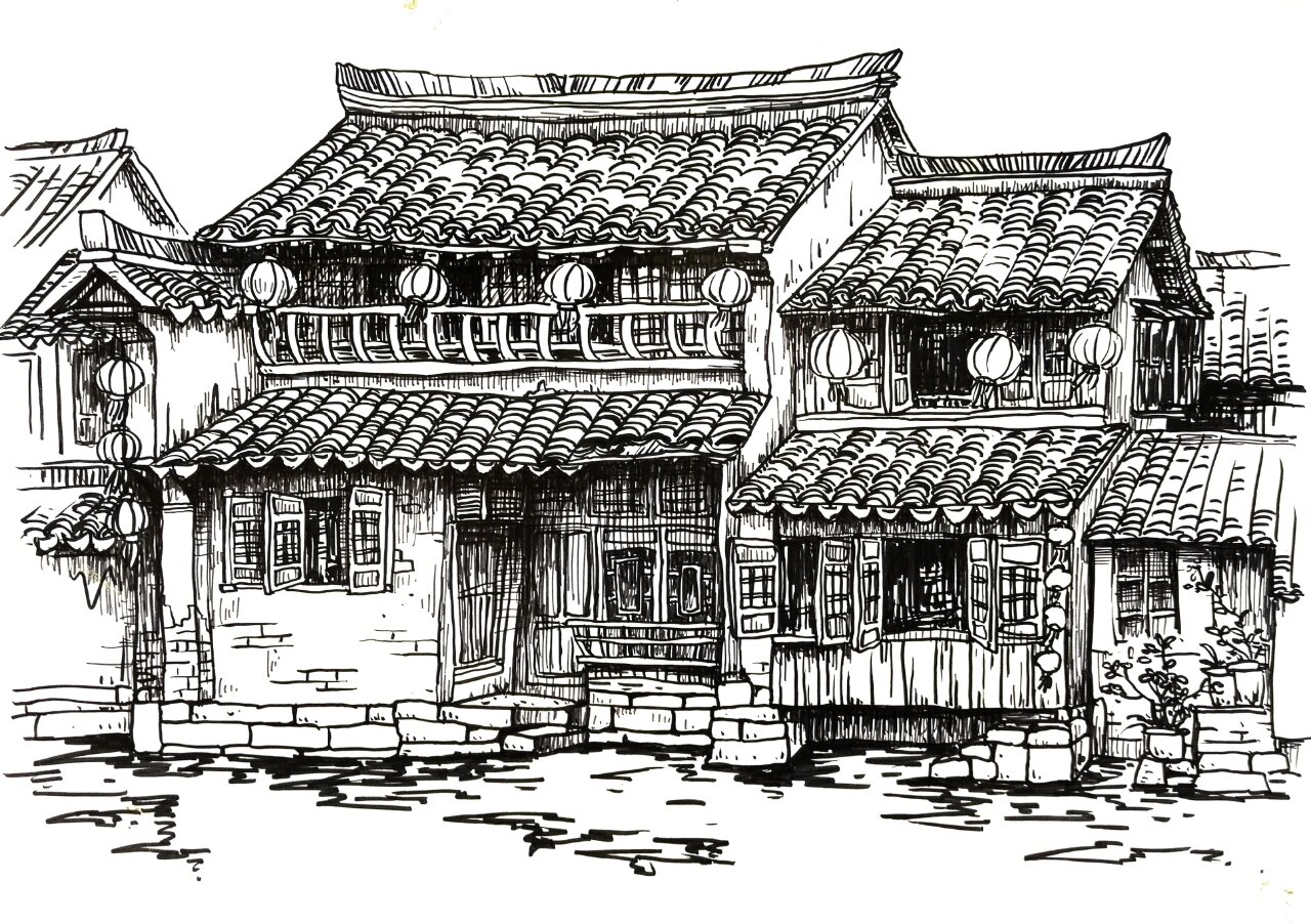 古镇建筑速写
