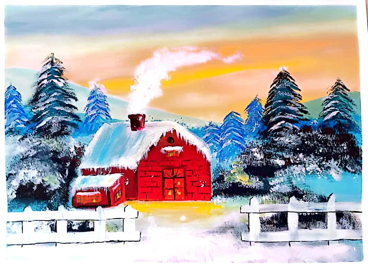 966661506615|冬日雪景‖水粉画