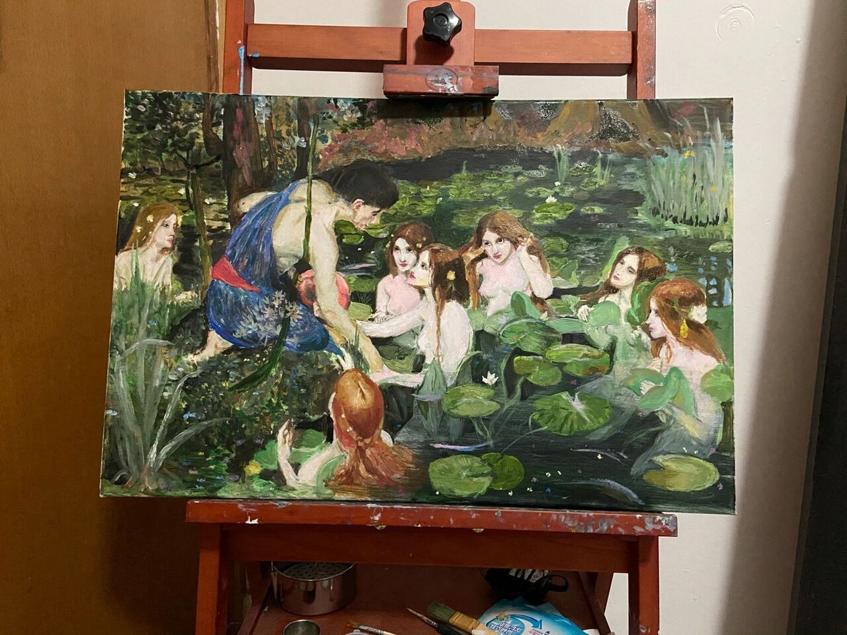 油画:海拉斯与水仙女 临摹练习,约翰·威廉·沃特豪斯:《海拉斯与水