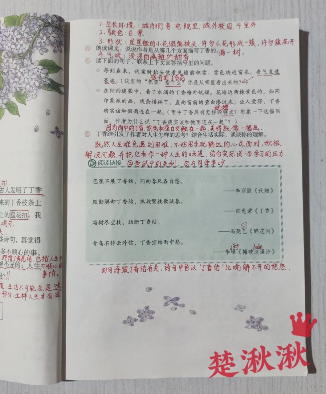 课堂笔记 | 六年级上册 第2课《丁香结》 重点难点:能说出丁香结因为