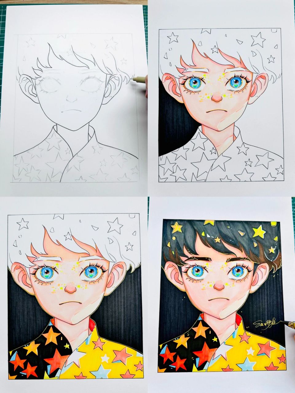 马克笔手绘漫画男生 临摹ai的作品,用马克笔简单化处理 看着也还行嘛