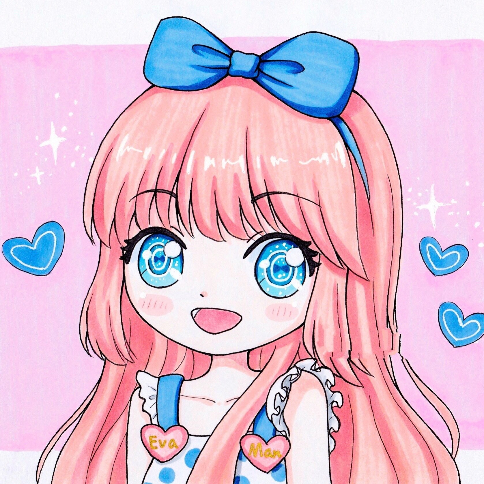 原创|q版卡通可爱头像 蓝粉配真的好少女心 呀