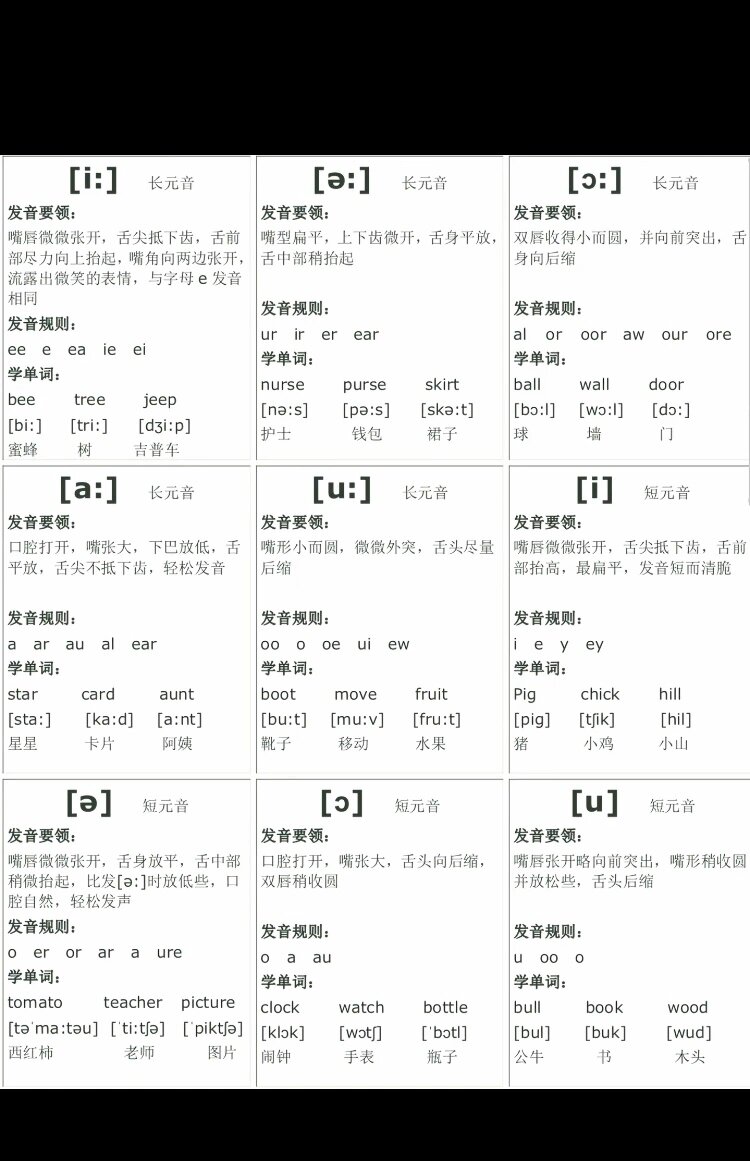 48个音标表 中文版图片