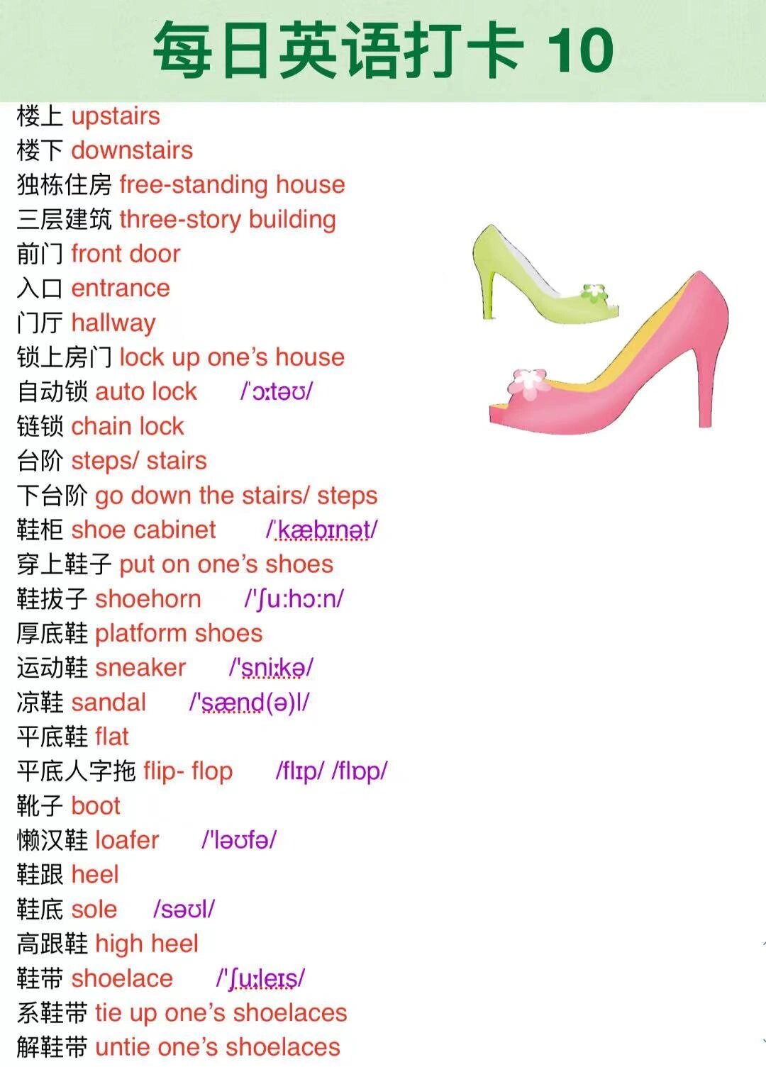 有关各种鞋子的英语,你会说吗? 这次加了部分单词的音标啦