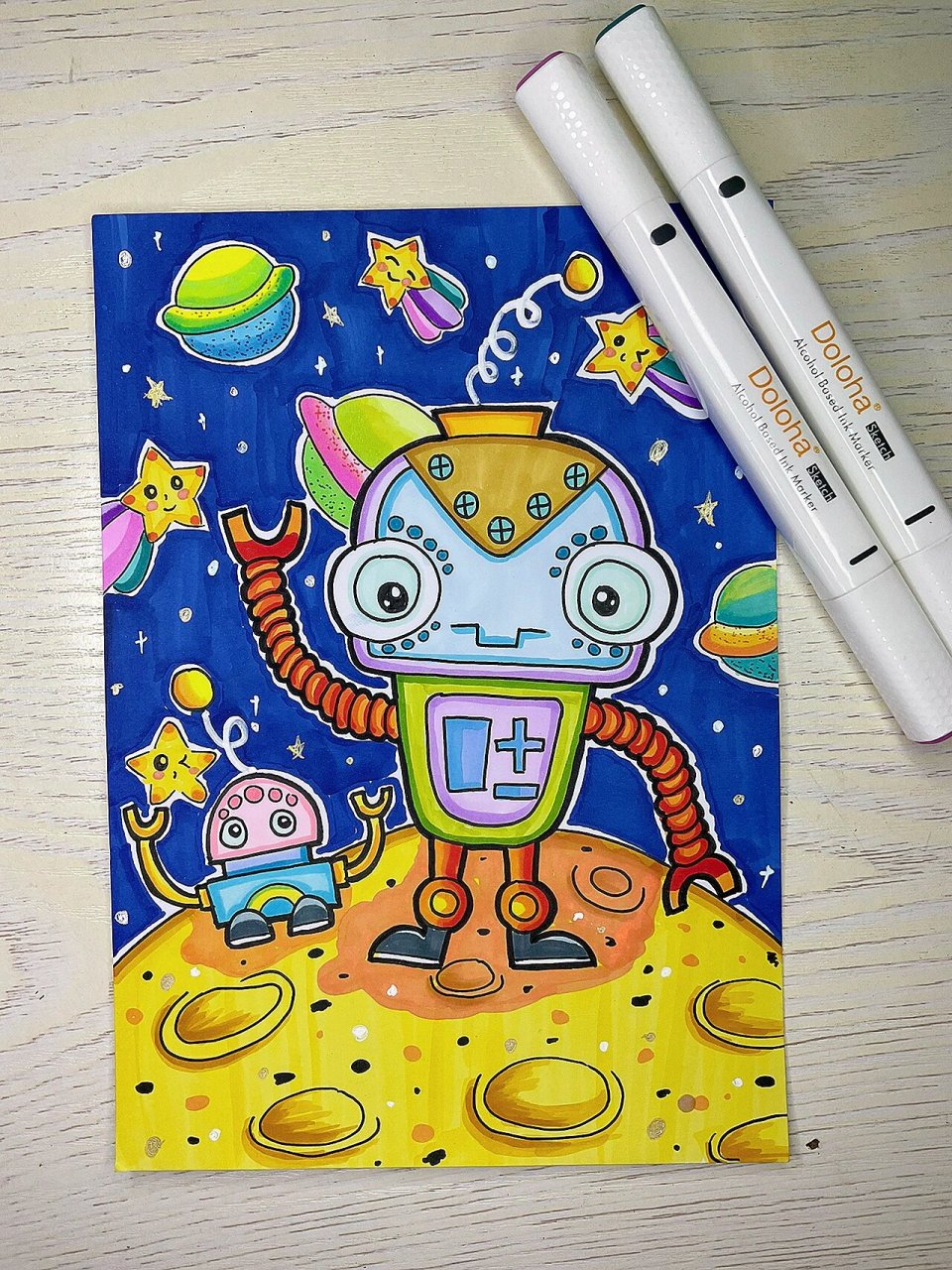 马克笔简笔画《太空机器人》