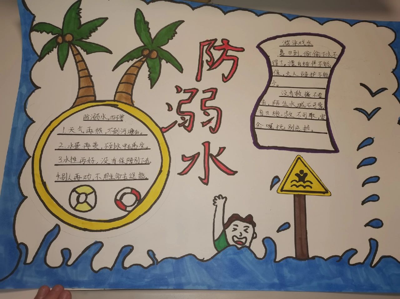 防溺水手抄报a3