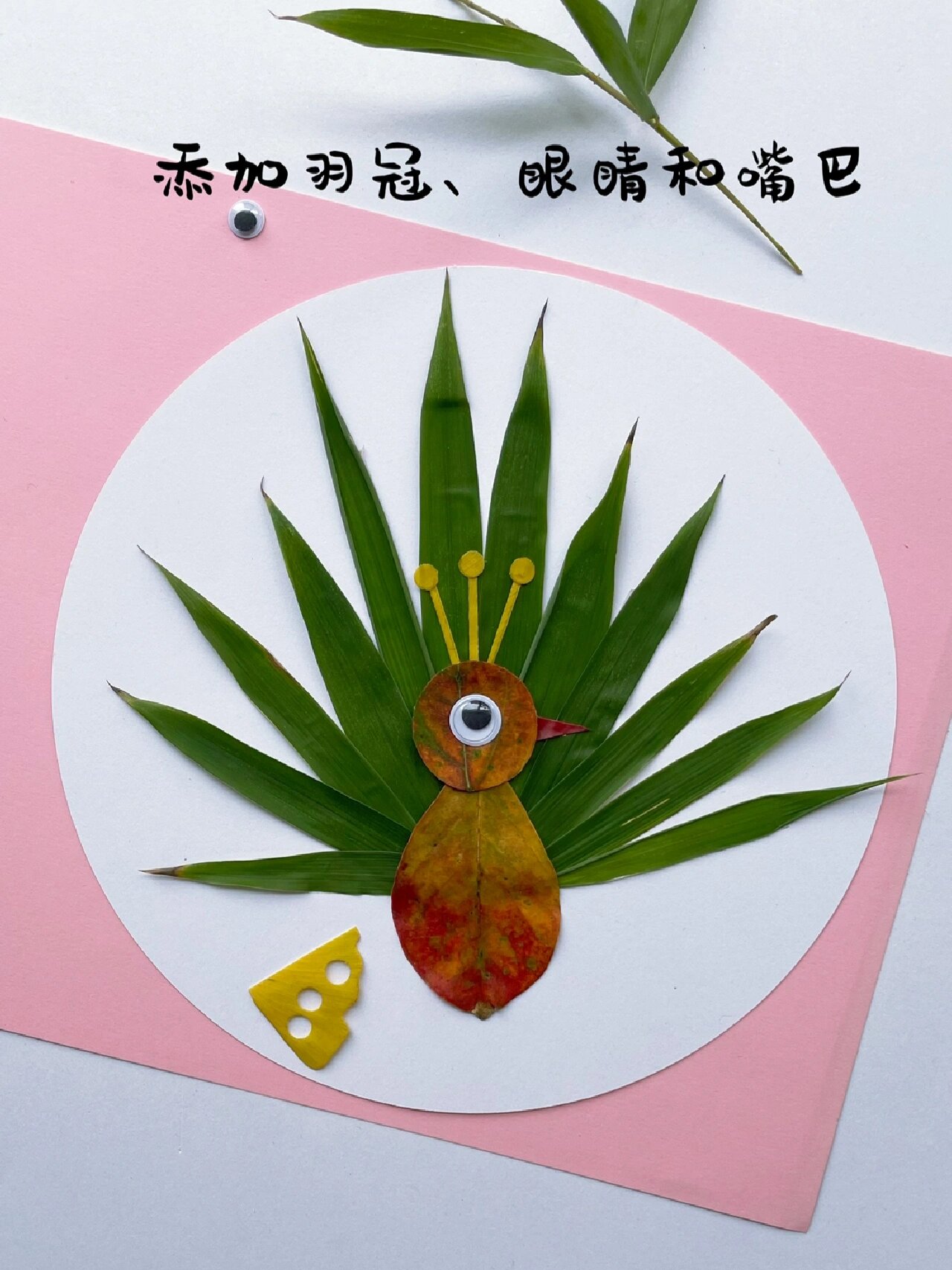 树叶手工拼贴画孔雀