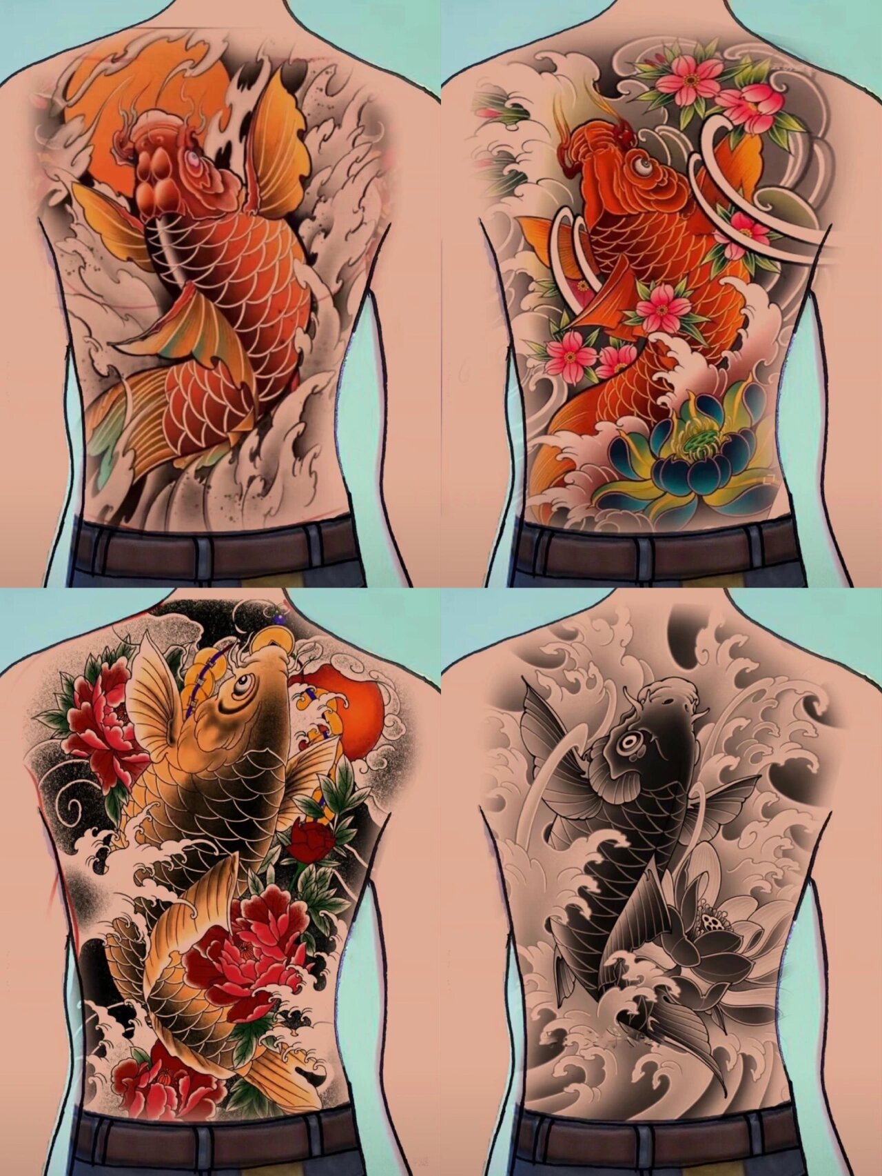 鲤鱼满背 鲤鱼满背纹身手稿