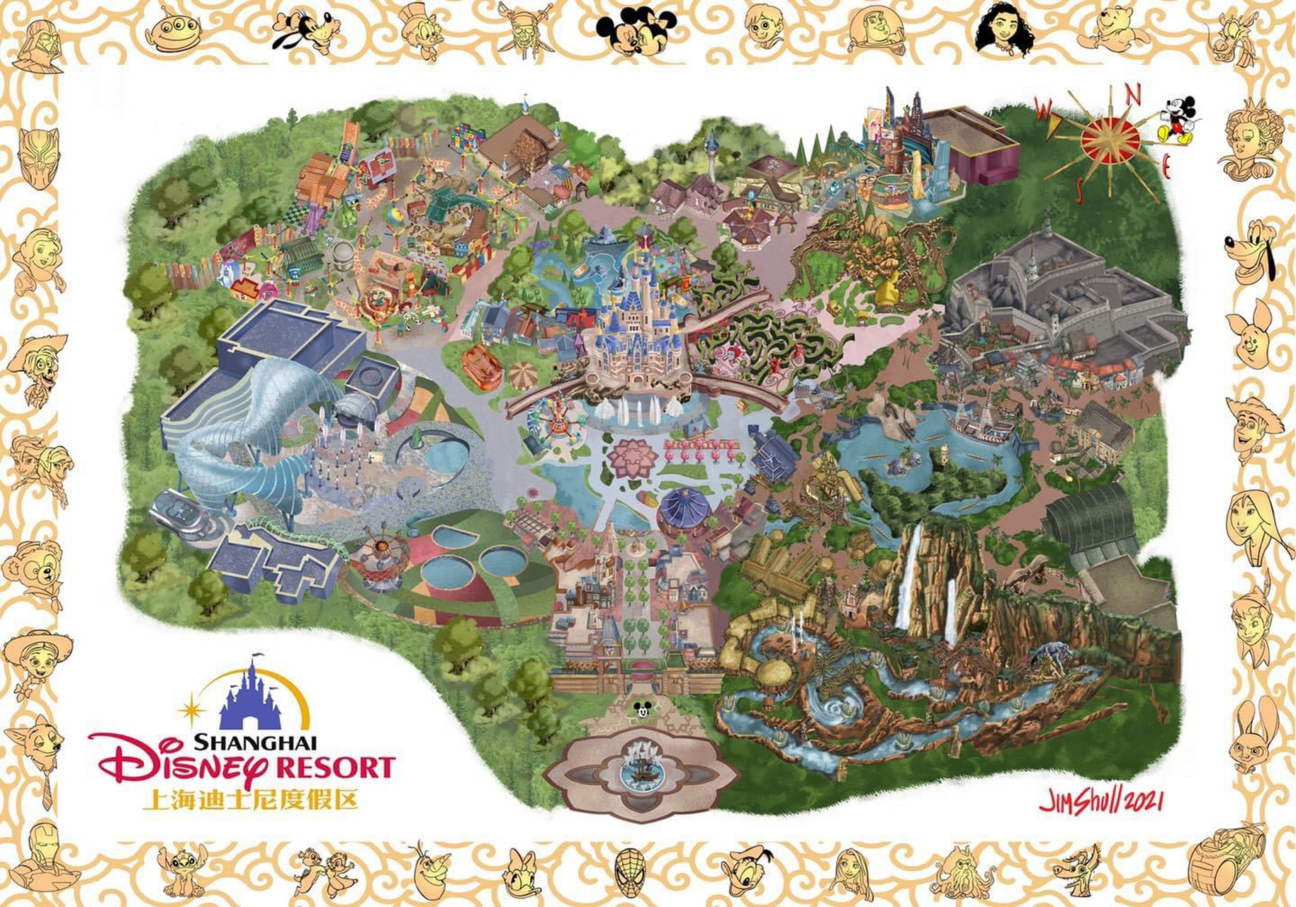 前迪士尼幻想工程师jim shull最新分享 他绘制的上海迪士尼地图 状篌