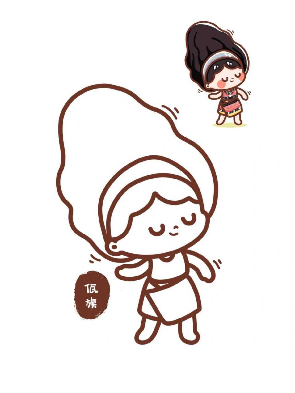 简笔画人物线稿 56个民族—土家族/东乡族/塔吉克族/塔塔尔族/独龙族